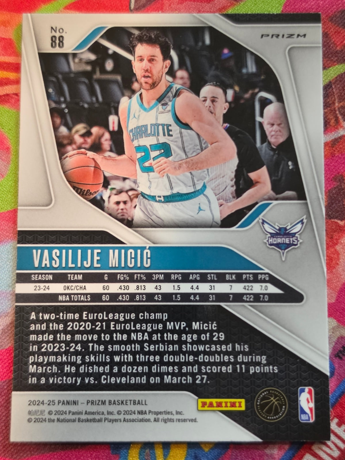 Vasilije Micic Panini Prizm - Prizms Red White and Blue 88 NM (Back)