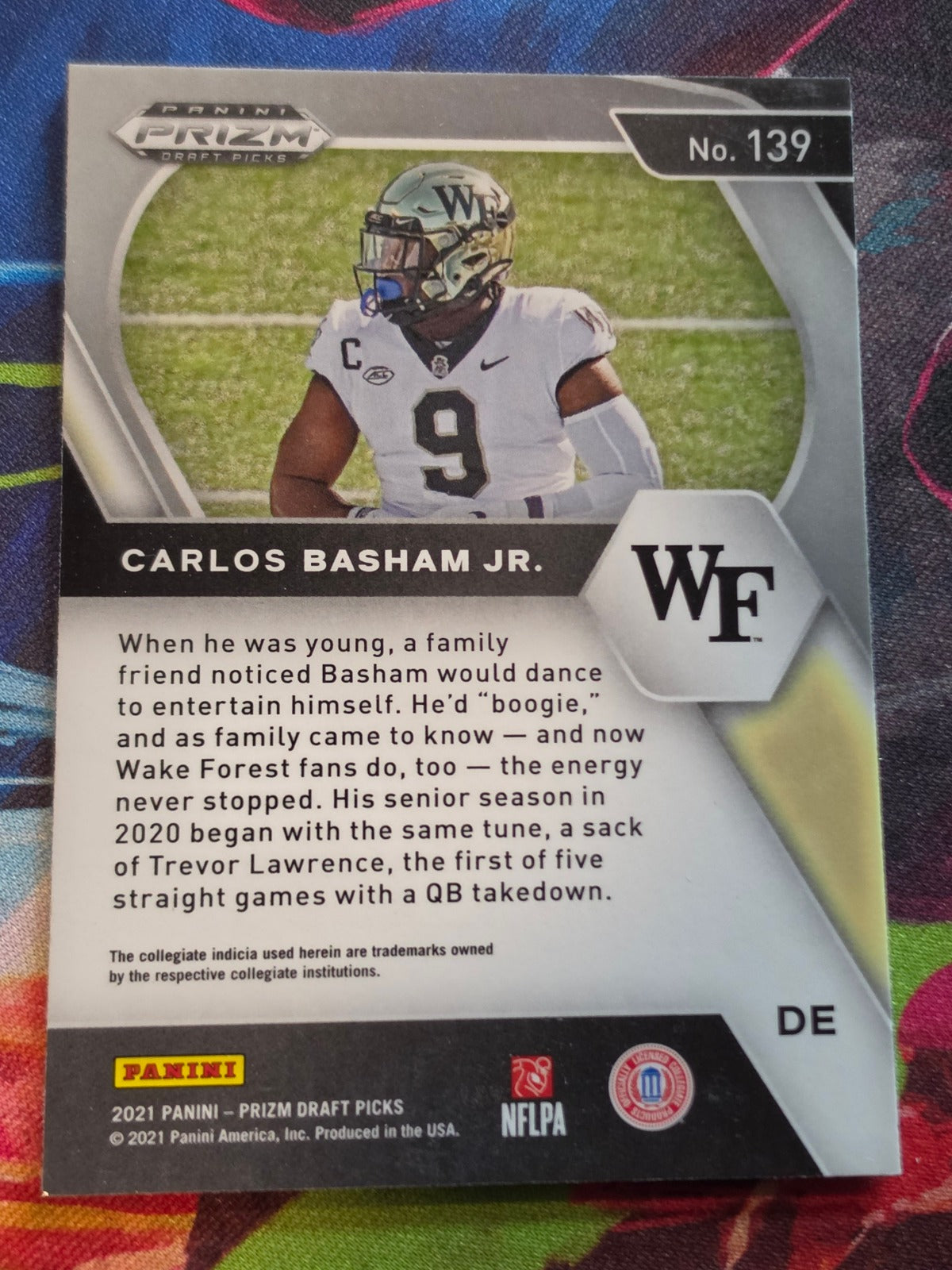 Carlos Basham Jr. 2021 Panini Prizm Draft Picks - Green Prizm 139 NM Football (Back)