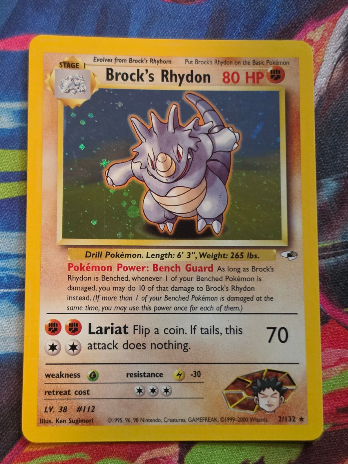 Brock's Rhydon Holo Rare Unlimited Gym Heroes 002/132 NM-/LP+ Pokemon