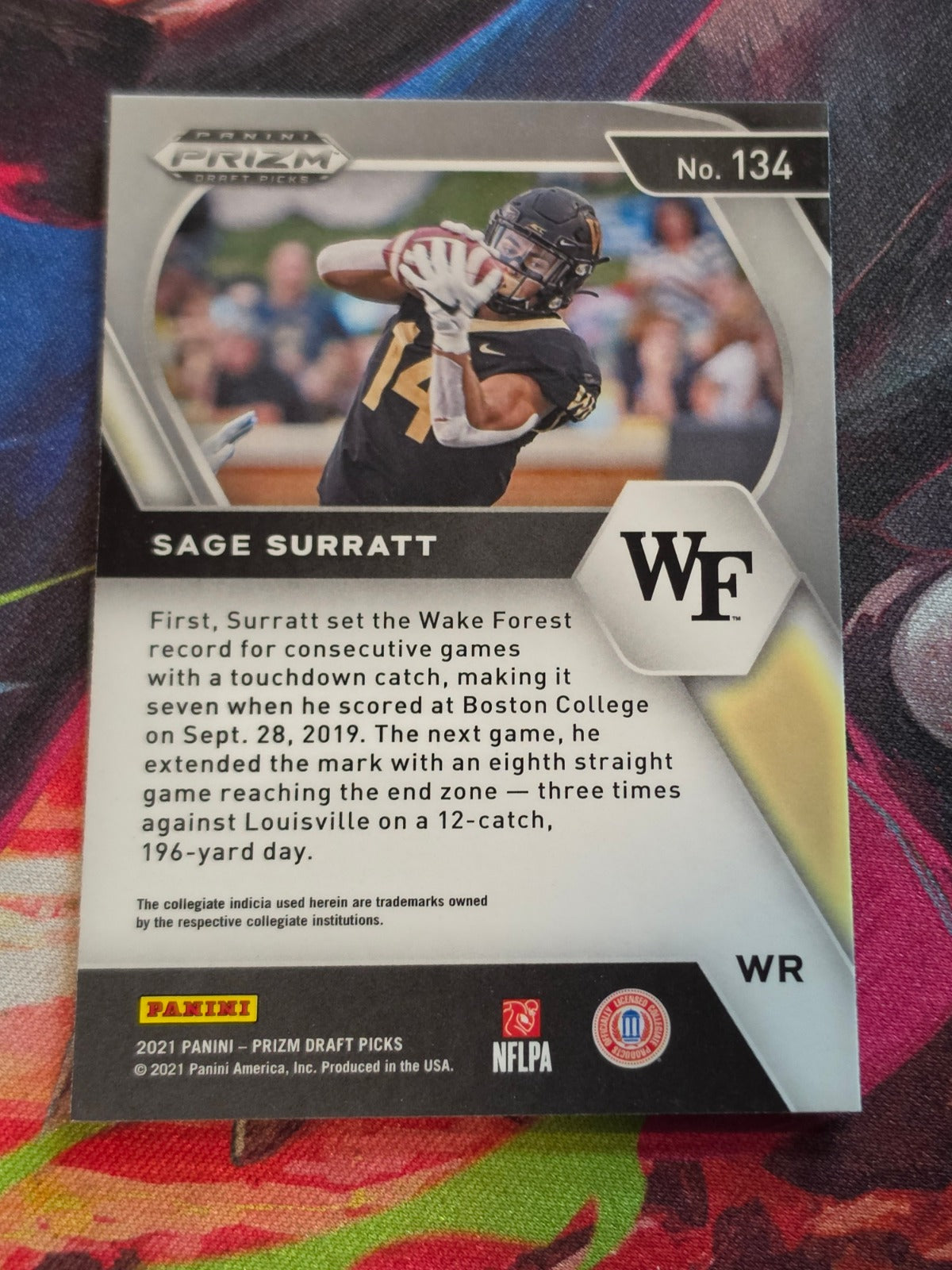 Sage Surratt 2021 Panini Prizm Draft Picks - Silver Prizm 134 NM Football (Back)