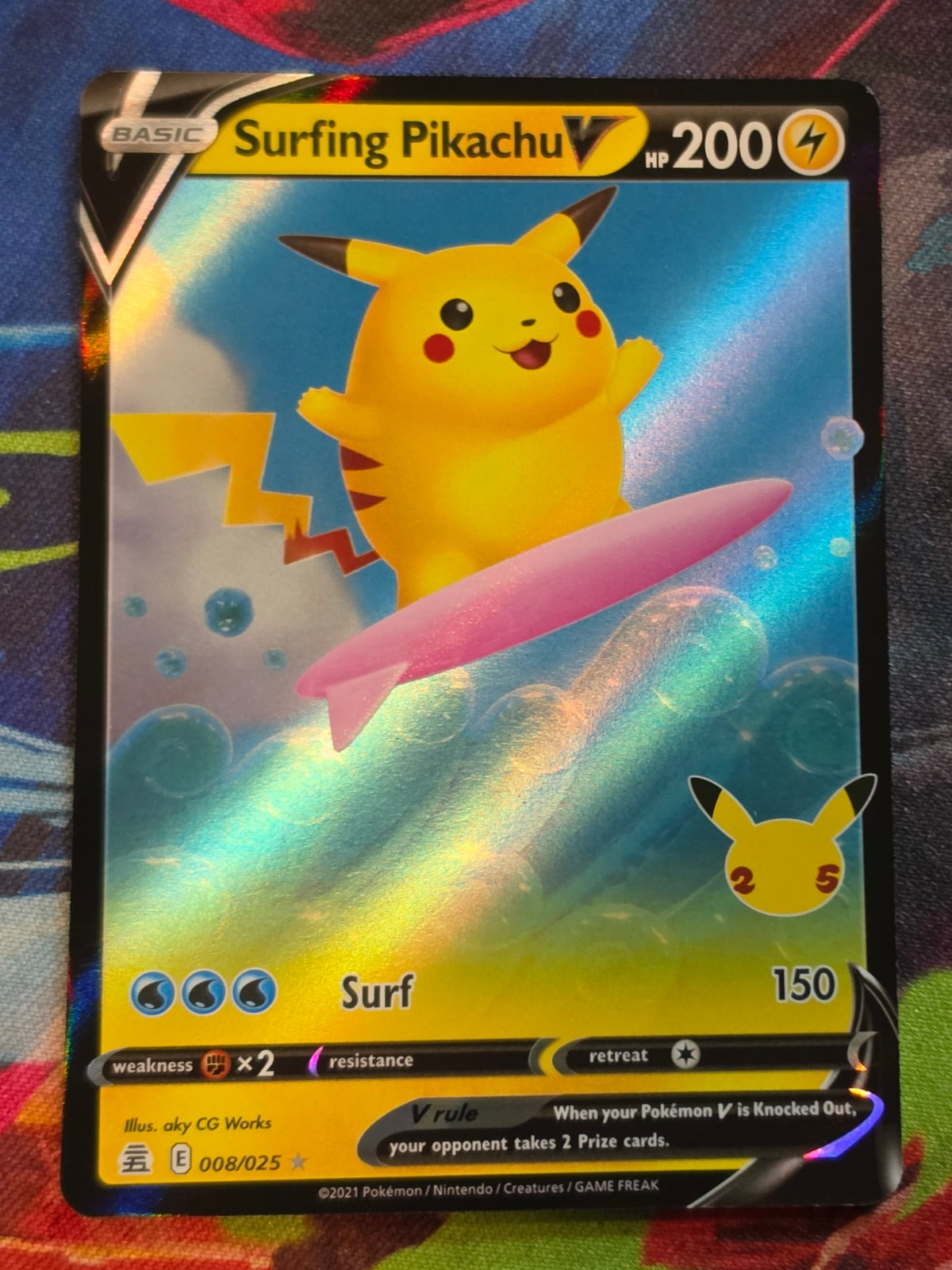 Surfing Pikachu V Ultra Rare Celebrations 008/025 NM Pokemon