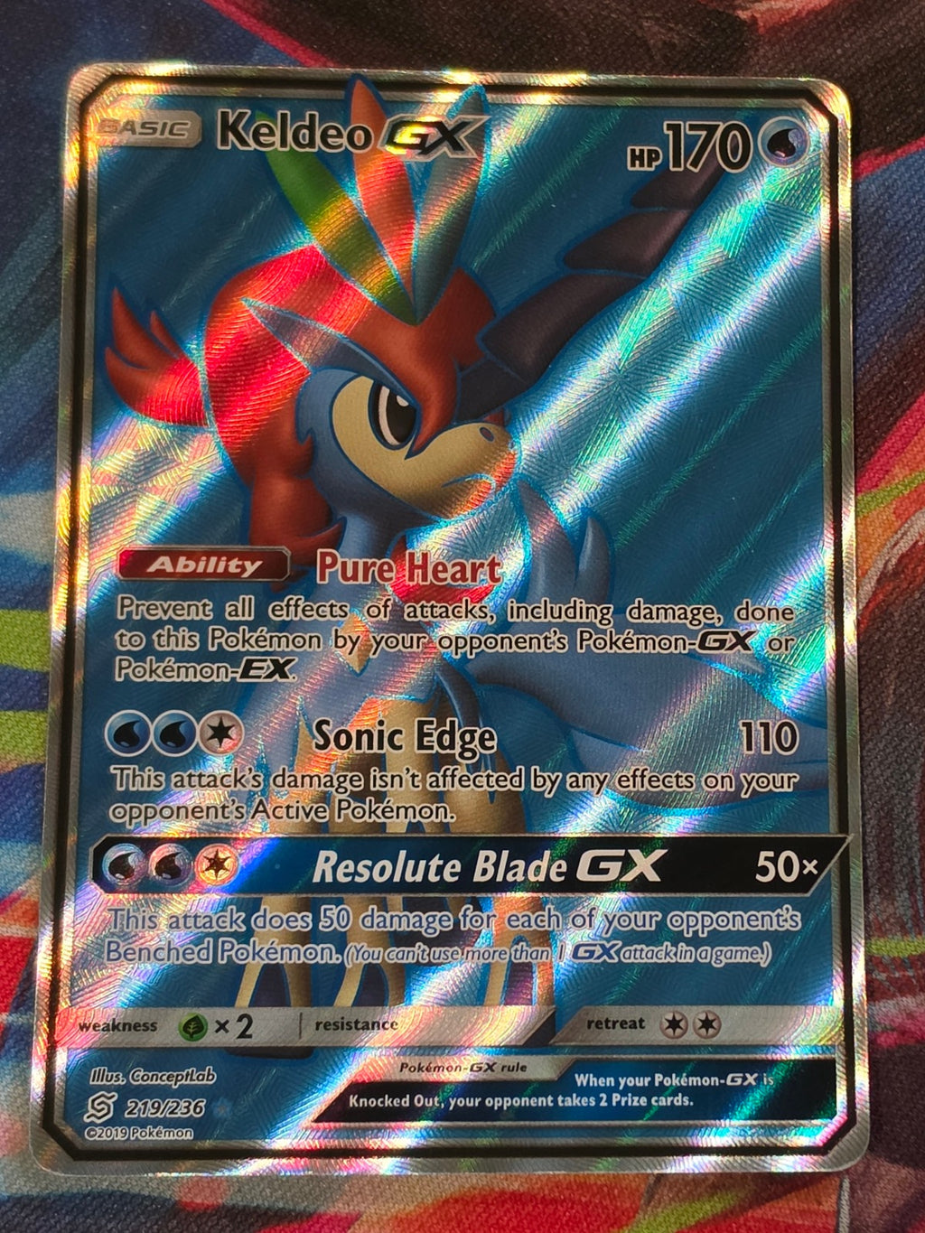 Keldeo GX Full Art Ultra Rare Unified Minds 219/236 LP Pokemon