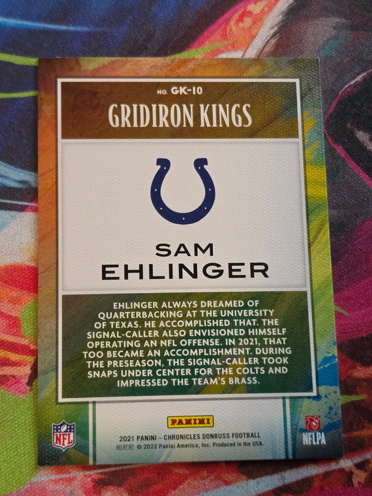Sam Ehlinger 2021 Panini Chronicles - Gridiron Kings GK-10 NM Football (Back)