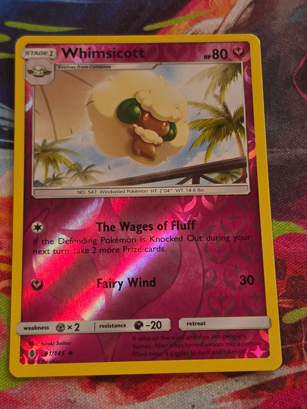 Whimsicott - 91/145 - SM - Guardians Rising - Uncommon - Reverse Holo - NM - Pokemon