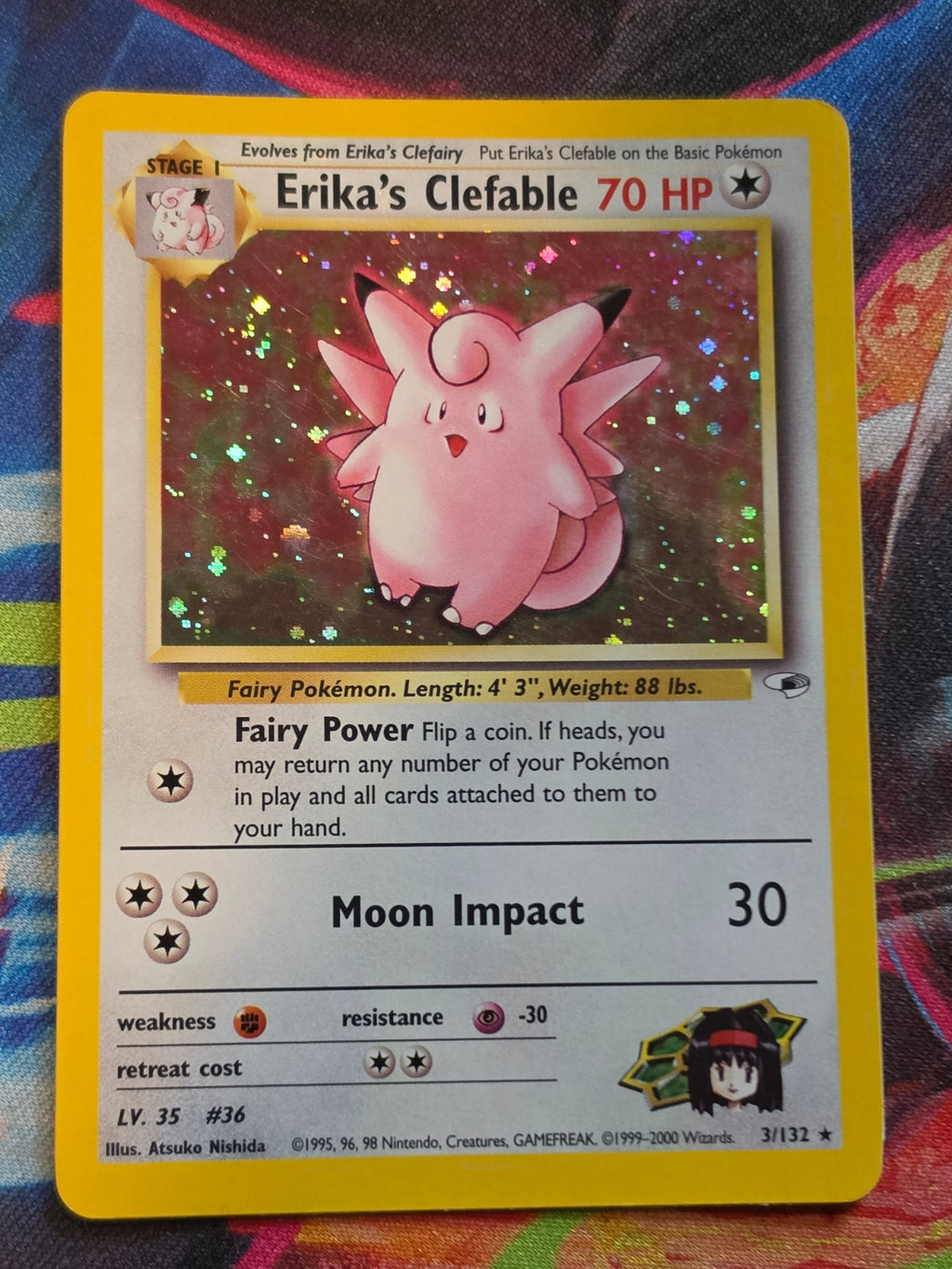 Erika's Clefable Holo Rare Unlimited Gym Heroes 003/132 NM-/LP+ Pokemon