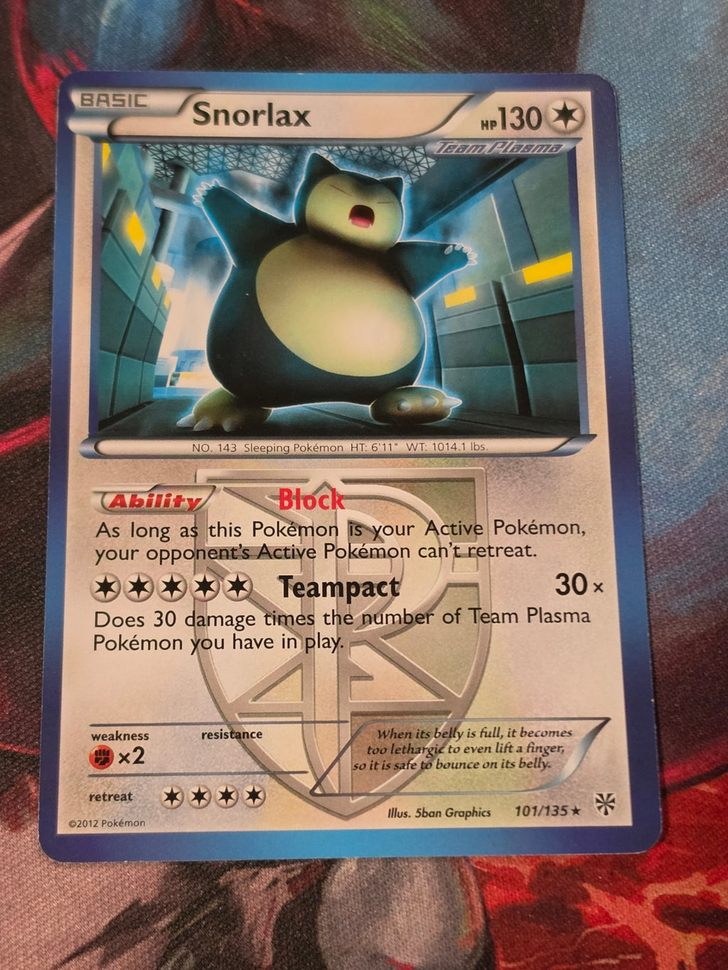 Snorlax (Team Plasma) - 101/135 - Plasma Storm - Rare - NM - Pokemon