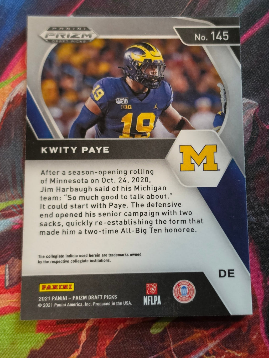 Kwity Paye 2021 Panini Prizm Draft Picks - Silver Prizm 145 NM Football (Back)