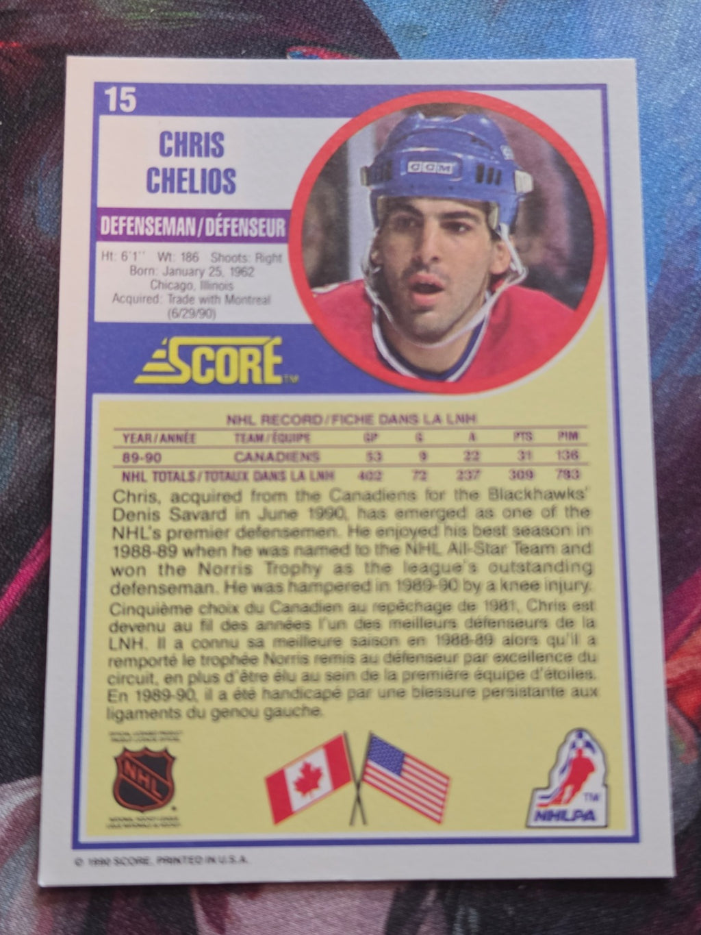 Chris Chelios 1990-91 Score Canadian #15 NM Hockey (Back)