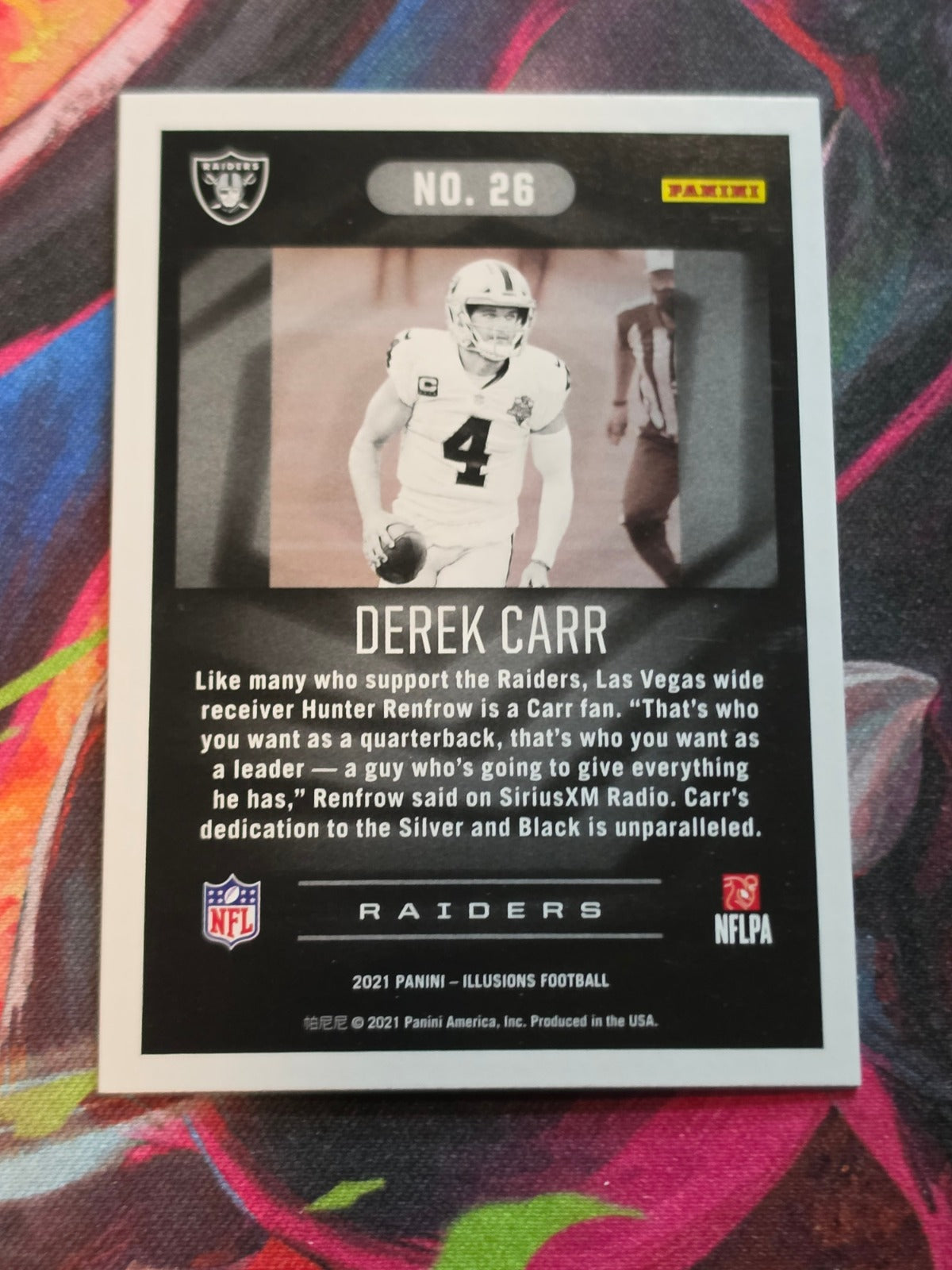 Derek Carr 2021 Panini Illusions 26 NM Football (Back)
