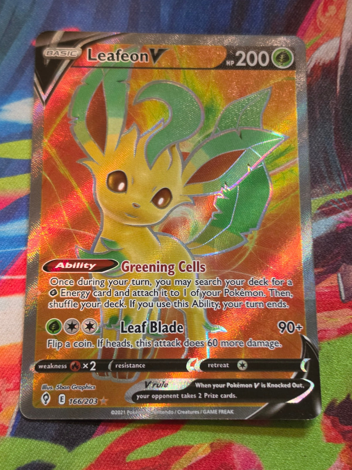 Leafeon V (Full Art) Ultra Rare SWSH07: Evolving Skies 166/203 NM Pokemon
