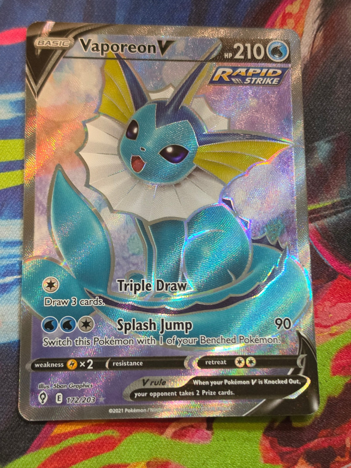 Vaporeon V (Full Art) Ultra Rare SWSH07: Evolving Skies 172/203 NM Pokemon