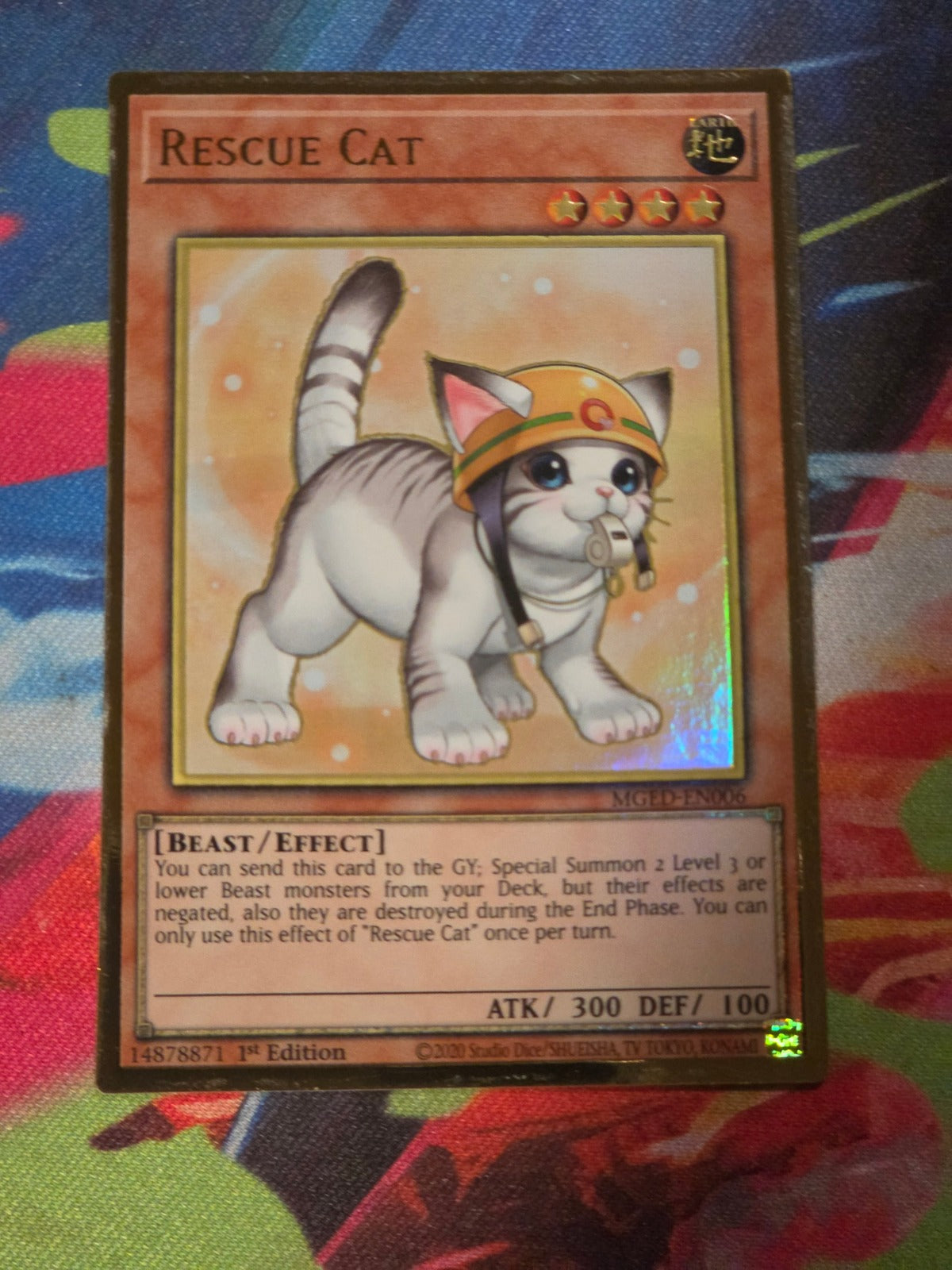 Rescue Cat (Alternate Art) Premium Gold Rare Maximum Gold: El Dorado MGED-EN006 1st Edition LP Yu-Gi-Oh!