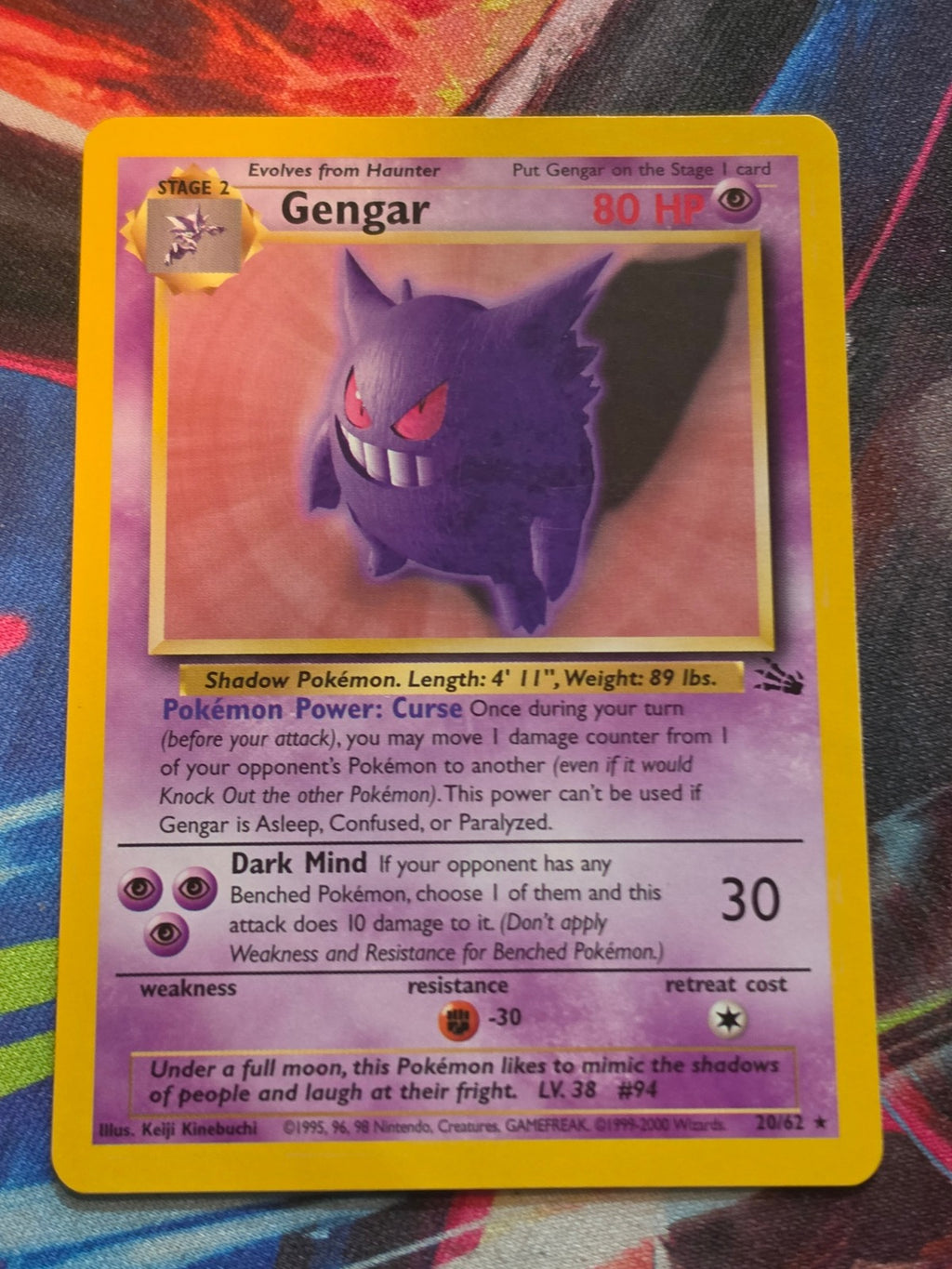 Gengar (20) 1999-2000 Australian 3rd Print Rare Fossil 20/62 LP Pokemon