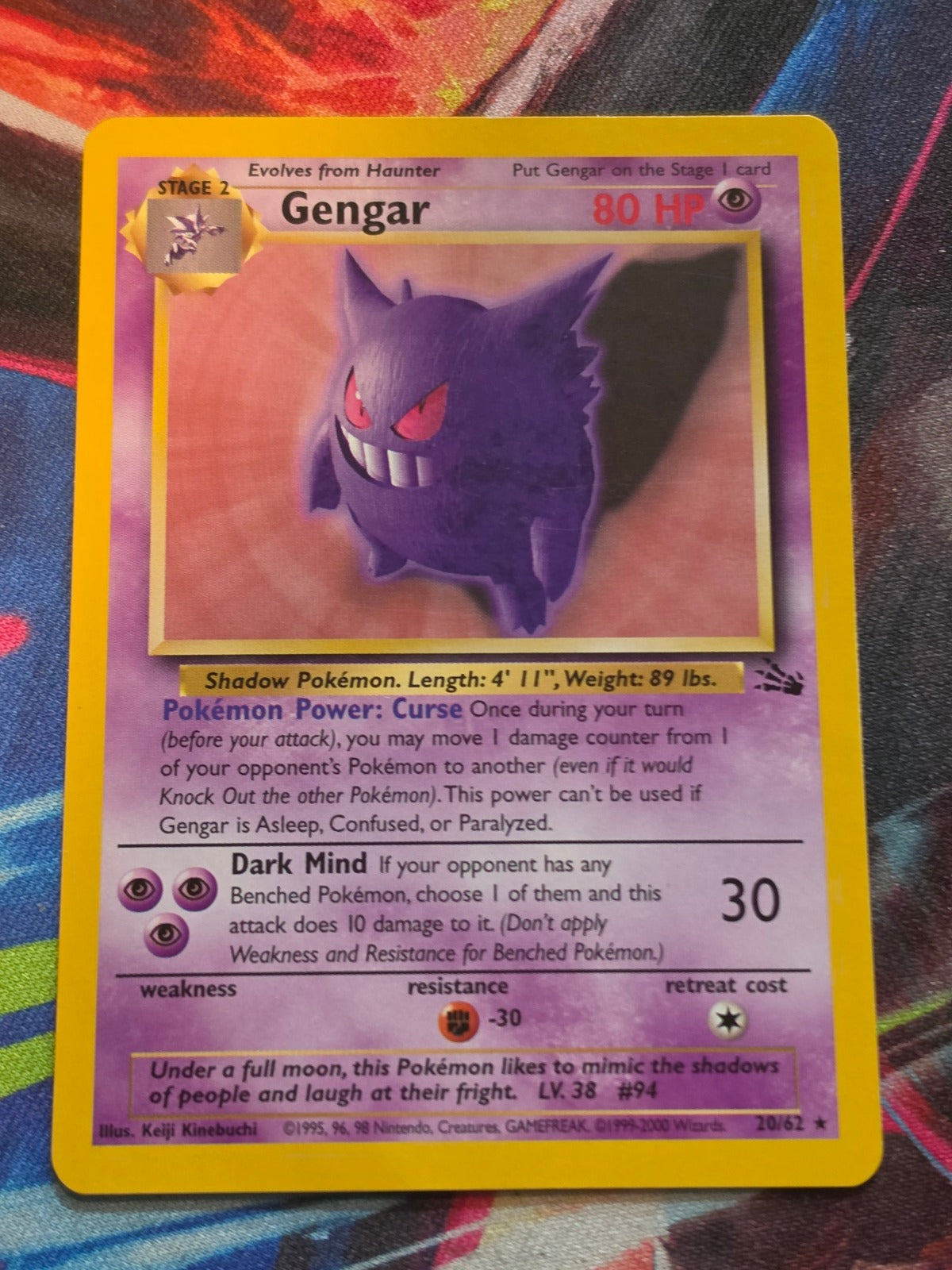 Gengar (20) 1999-2000 Australian 3rd Print Rare Fossil 20/62 LP Pokemon