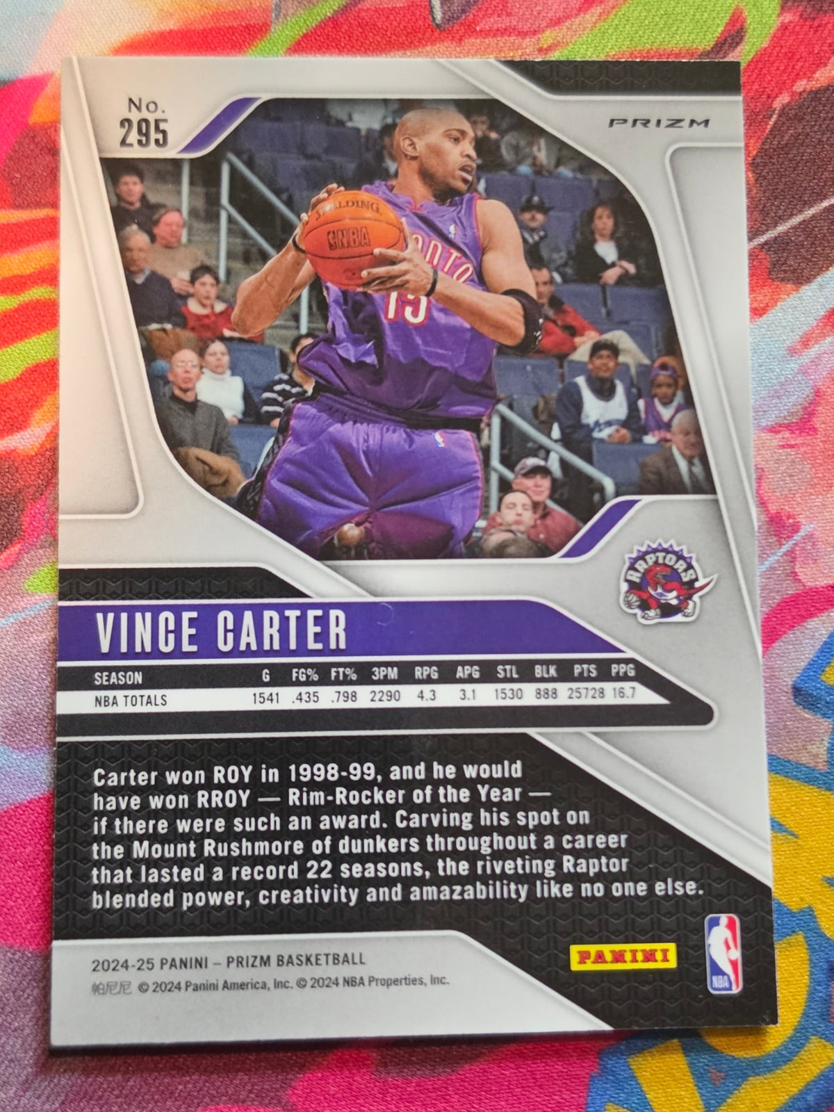 Vince Carter Panini Prizm - Prizms Red White and Blue 295 NM (Back)