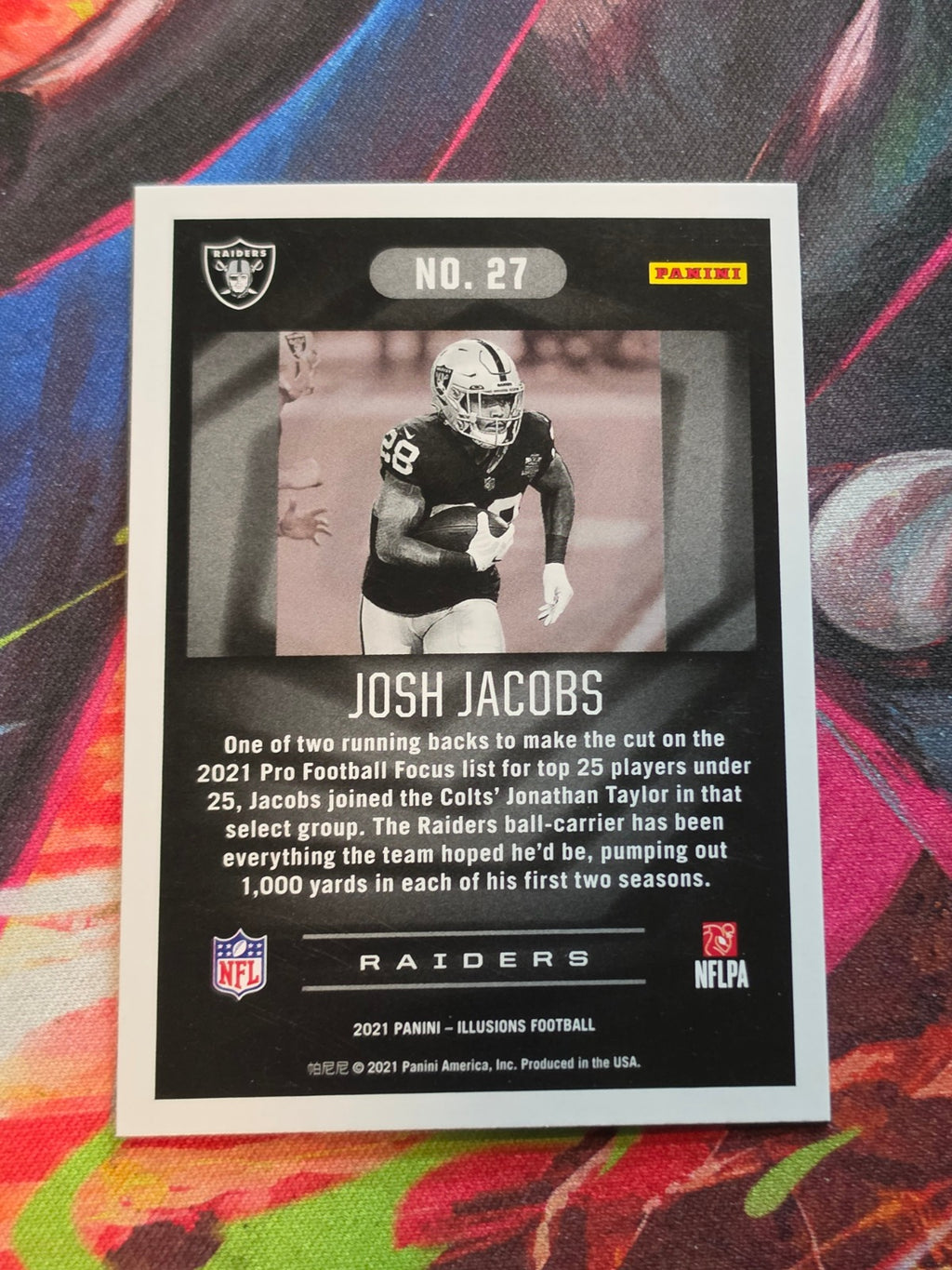 Josh Jacobs 2021 Panini Illusions 27 NM Football (Back)