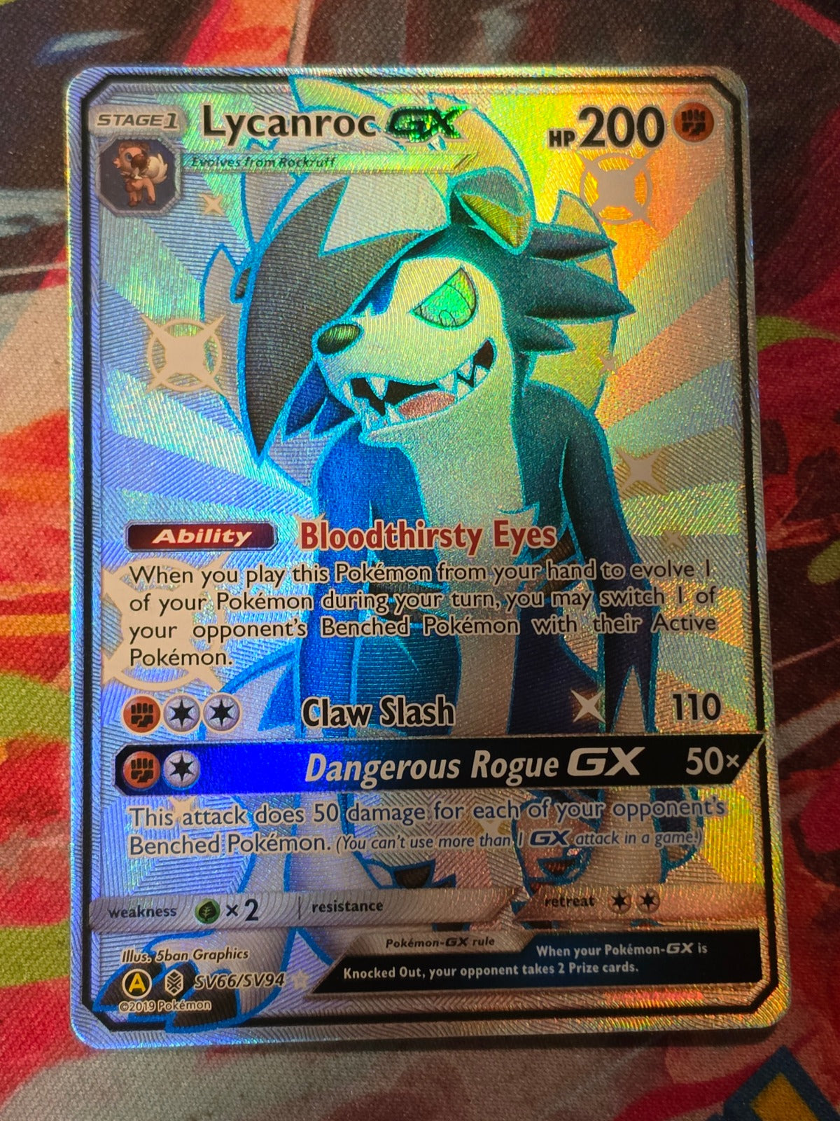 Lycanroc GX (SV66) Shiny Holo Rare Hidden Fates: Shiny Vault SV66/SV94 NM Pokemon