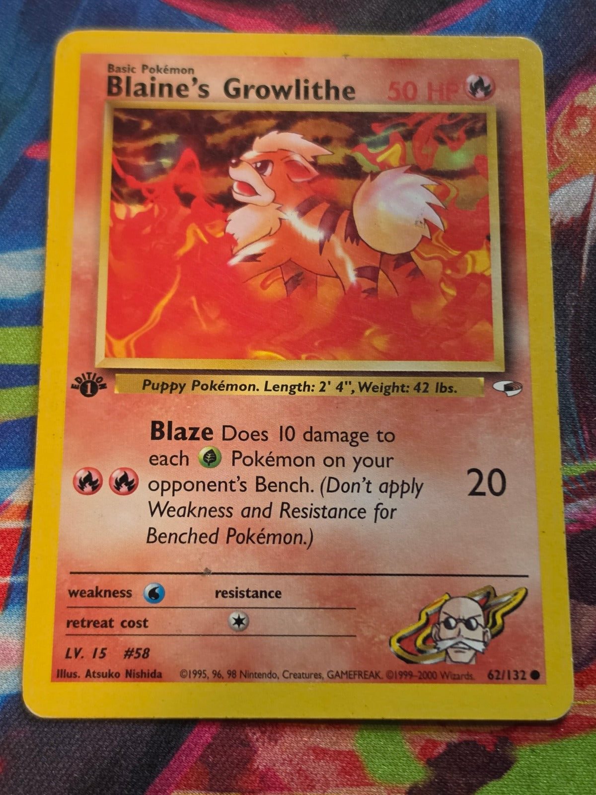 Blaine's Growlithe (62) - 062/132 - Gym Heroes - Common - 1st Edition - LP-/MP+ Pokemon
