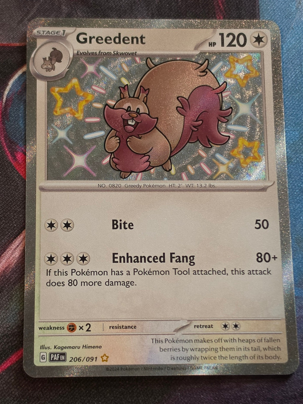 Greedent Shiny Rare Paldean Fates 206/091 NM Pokemon