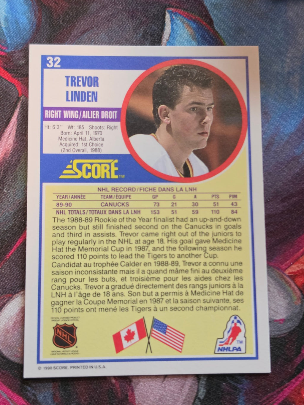 Trevor Linden 1990-91 Score Canadian #32 NM Hockey (Back)