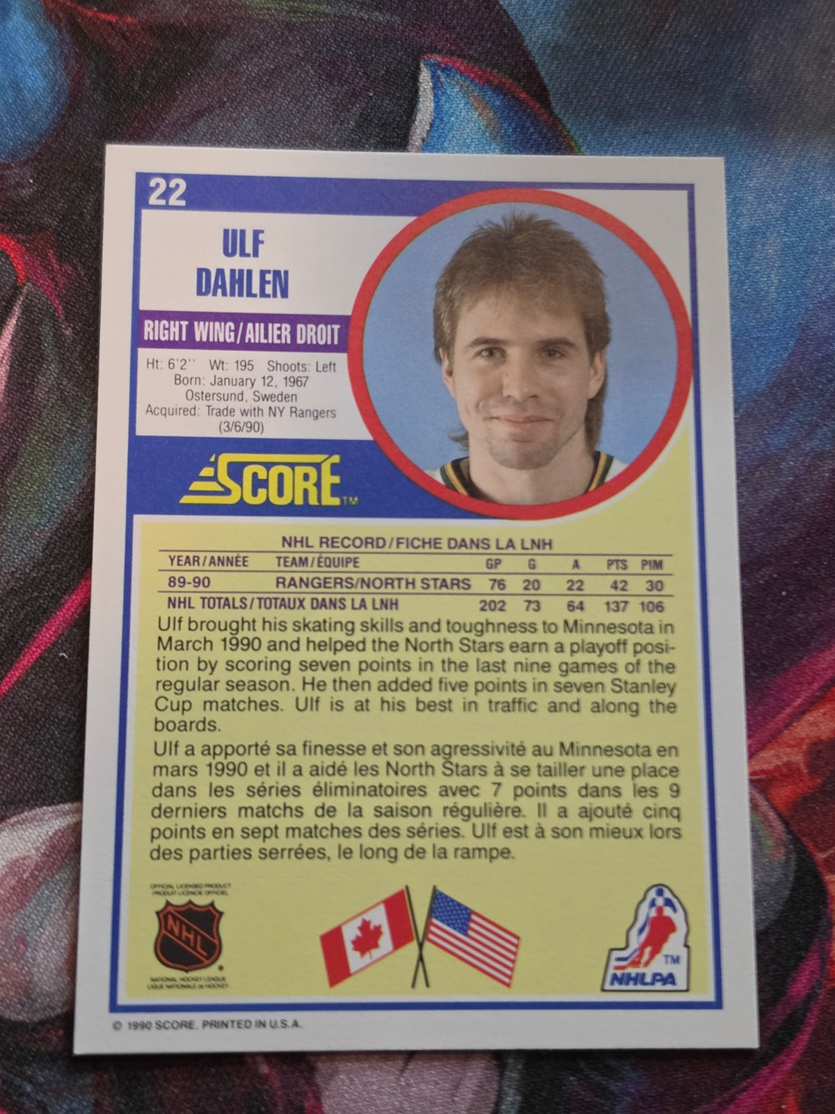Ulf Dahlen 1990-91 Score Canadian #22 NM Hockey (Back)
