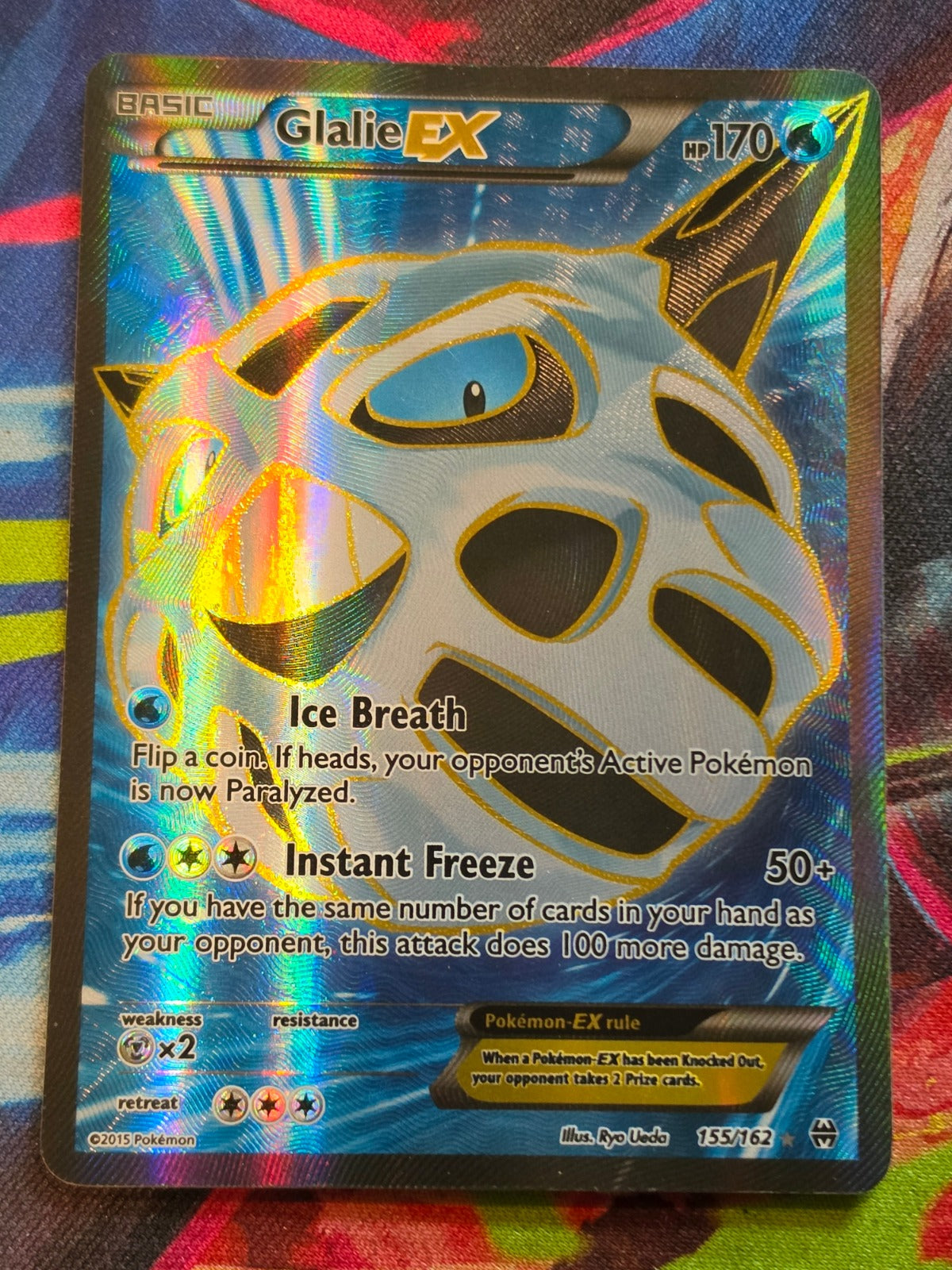 Glalie EX (Full Art) Ultra Rare XY - BREAKthrough 155/162 MP *2 back creases, but very clean front, LP otherwise Pokemon
