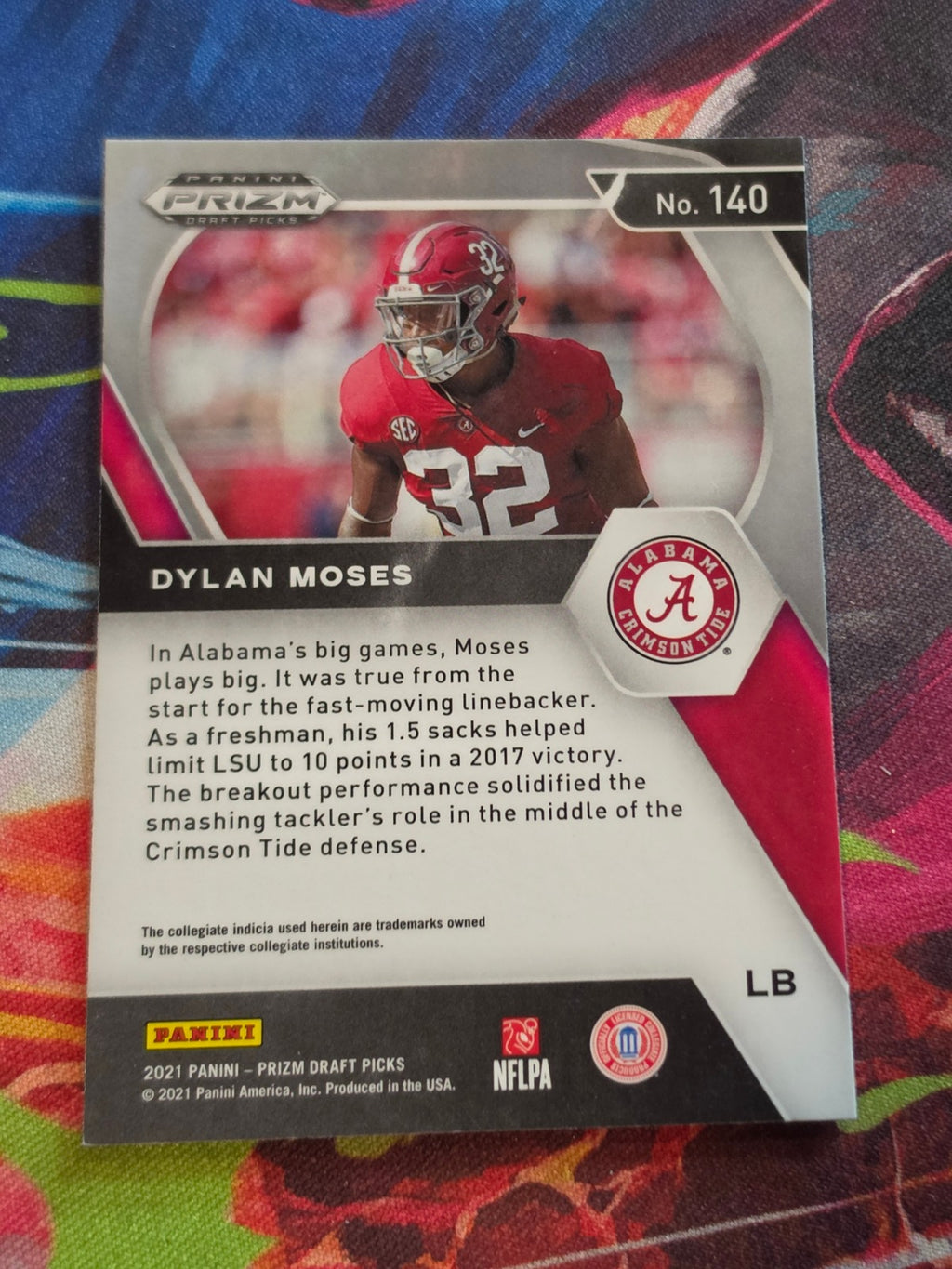 Dylan Moses 2021 Panini Prizm Draft Picks 140 NM Football (Back)