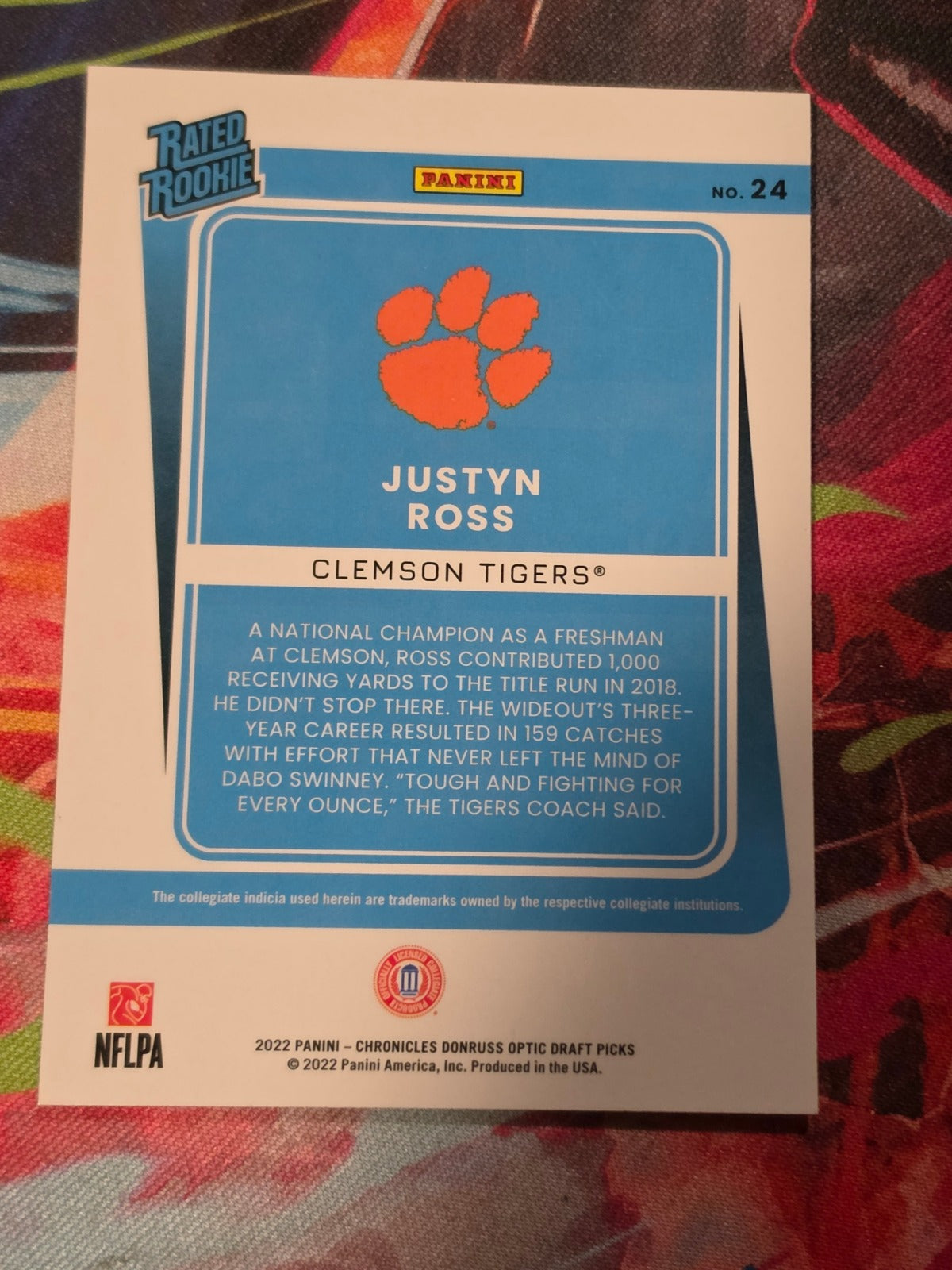 Justyn Ross 2022 Panini Chronicles Draft Picks - Donruss Optic Rated Rookie 24 NM Football (Back)
