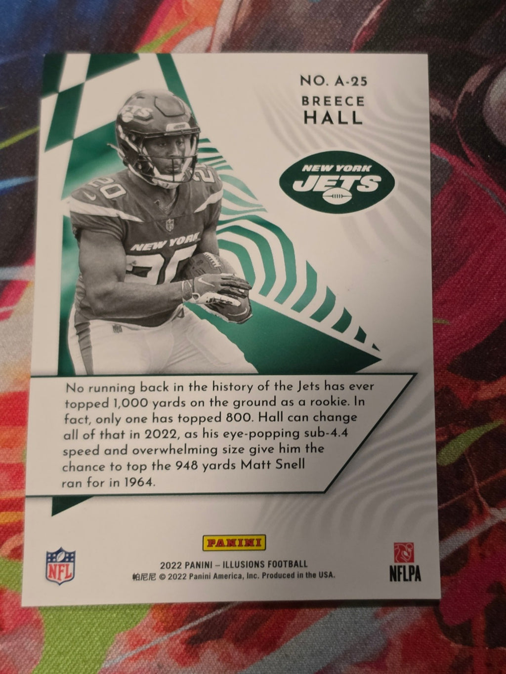 Breece Hall 2022 Panini Illusions - Amazing A-25 NM Football (Back)
