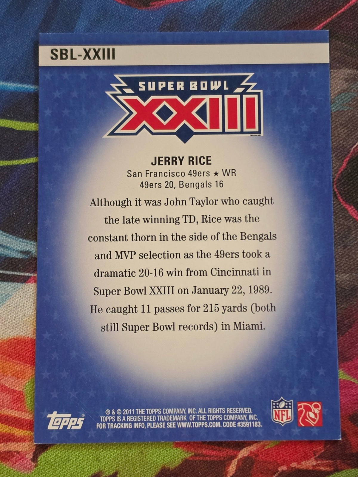 Jerry Rice 2011 Topps - Super Bowl Legends SBL-XXIII LP Football (Back)
