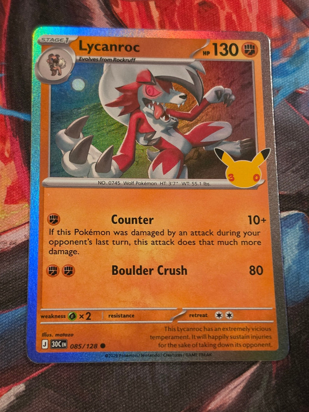 Lycanroc - 085/128 - ME: 30th Celebration - Common - NM - Pokemon