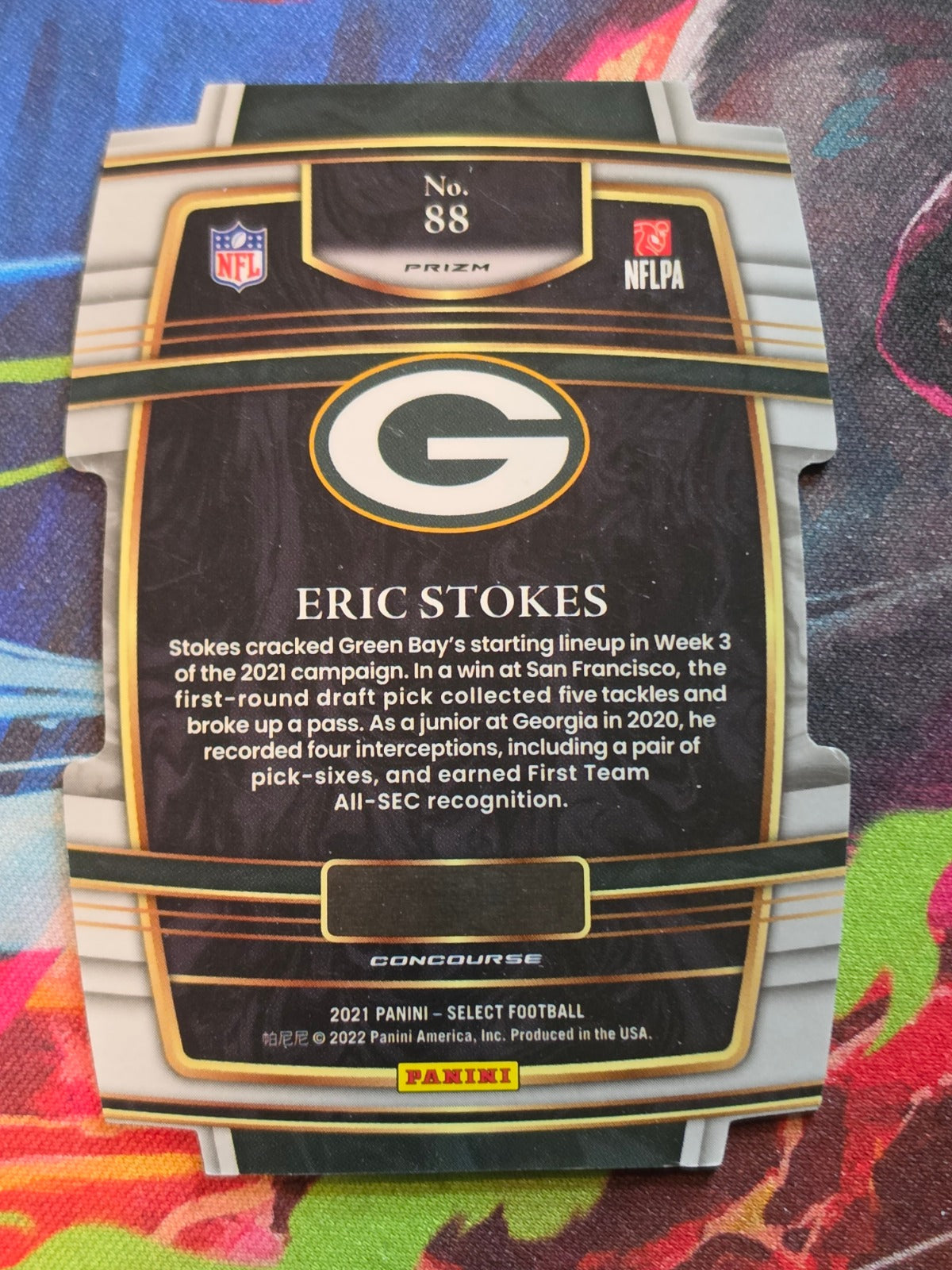 Eric Stokes 2021 Panini Select - Silver Prizm Die Cut 88 NM Football (Back)