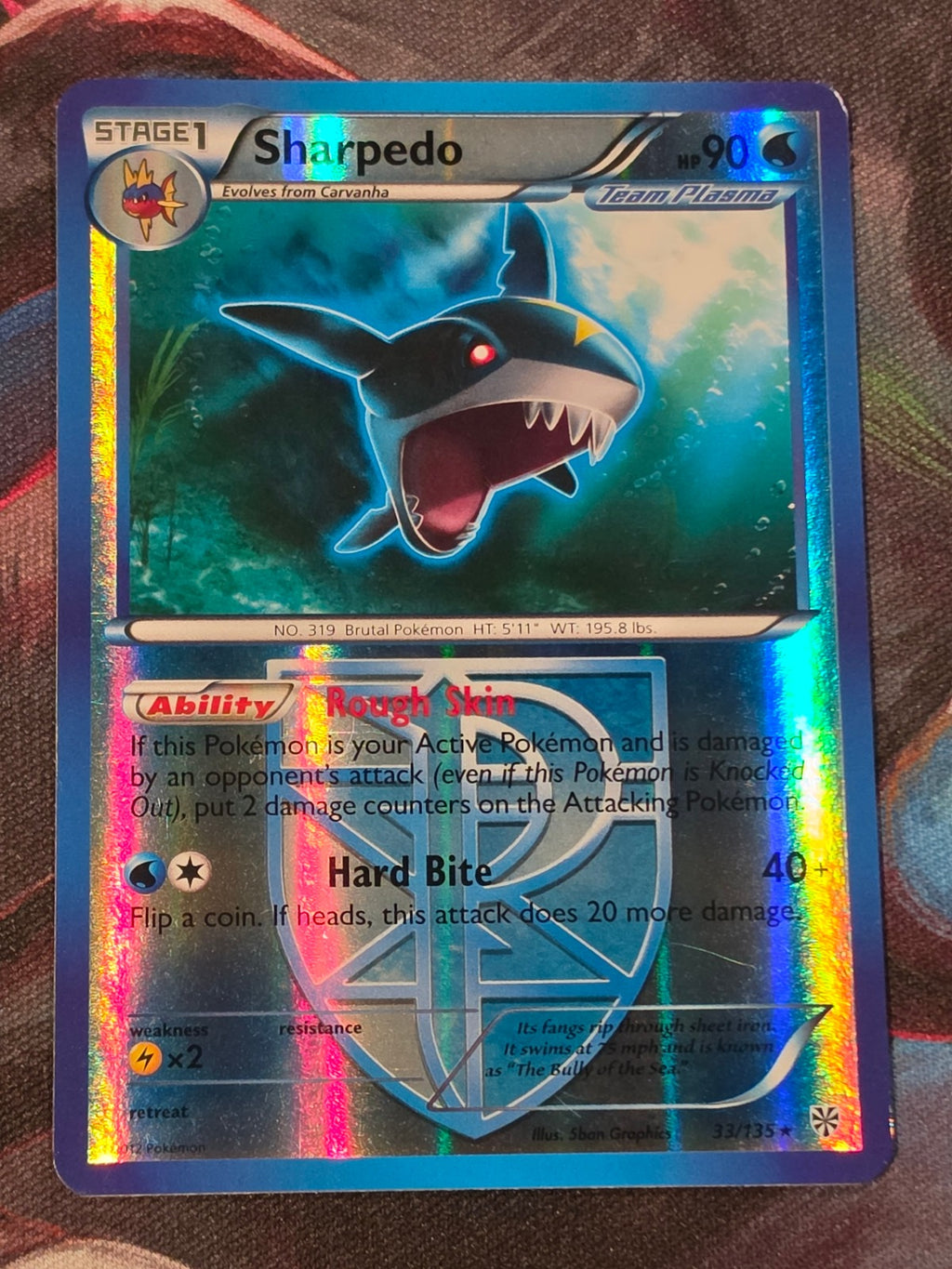 Sharpedo (Team Plasma) - 33/135 - Plasma Storm - Rare - Reverse Holo - NM-/LP+ - Pokemon