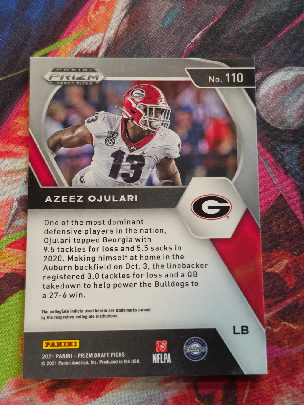Azeez Ojulari 2021 Panini Prizm Draft Picks - Silver Prizm 110 NM Football (Back)