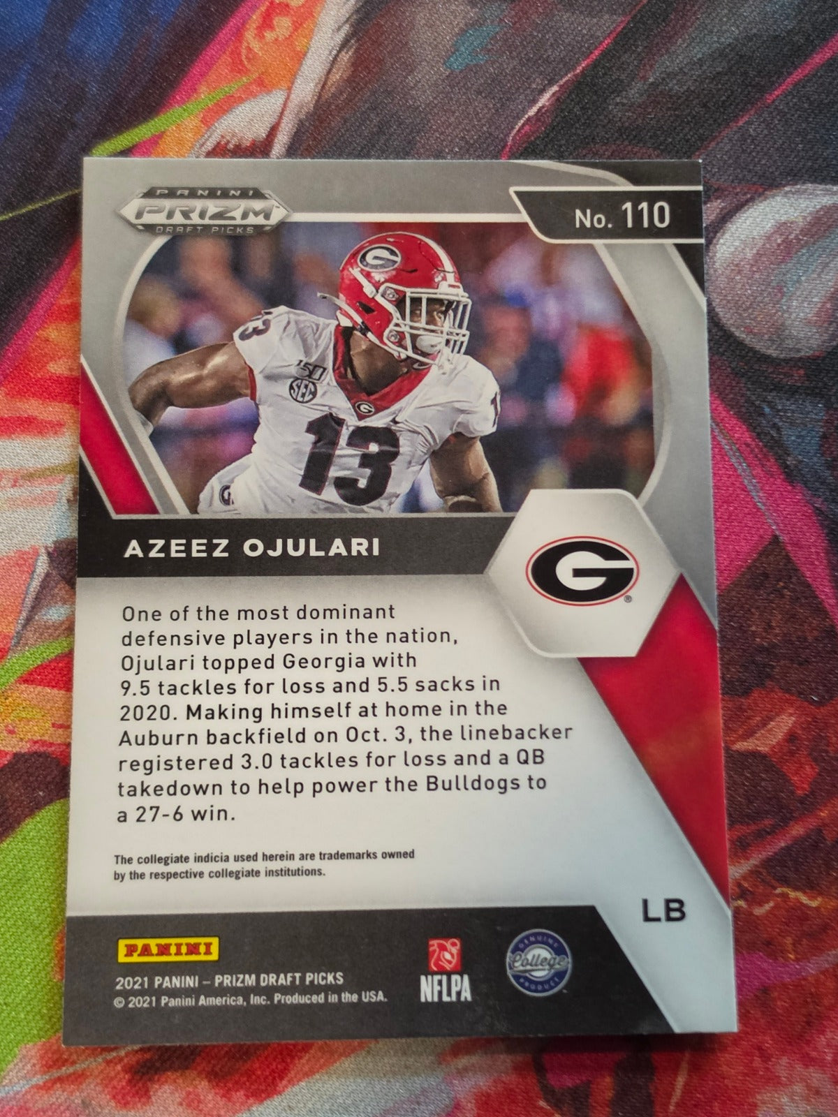 Azeez Ojulari 2021 Panini Prizm Draft Picks - Silver Prizm 110 NM Football (Back)