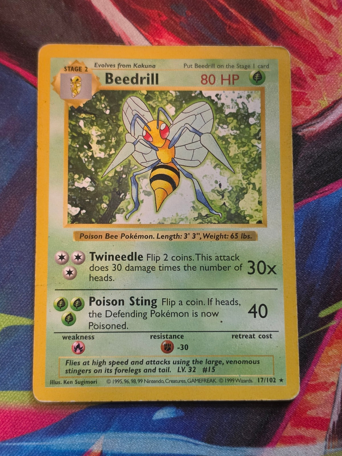 Beedrill Shadowless Base Set Rare 017/102 HP Pokemon