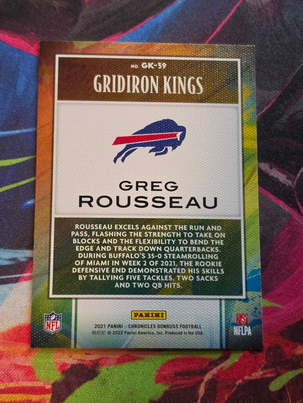 Greg Rousseau 2021 Panini Chronicles - Gridiron Kings GK-39 NM Football (Back)