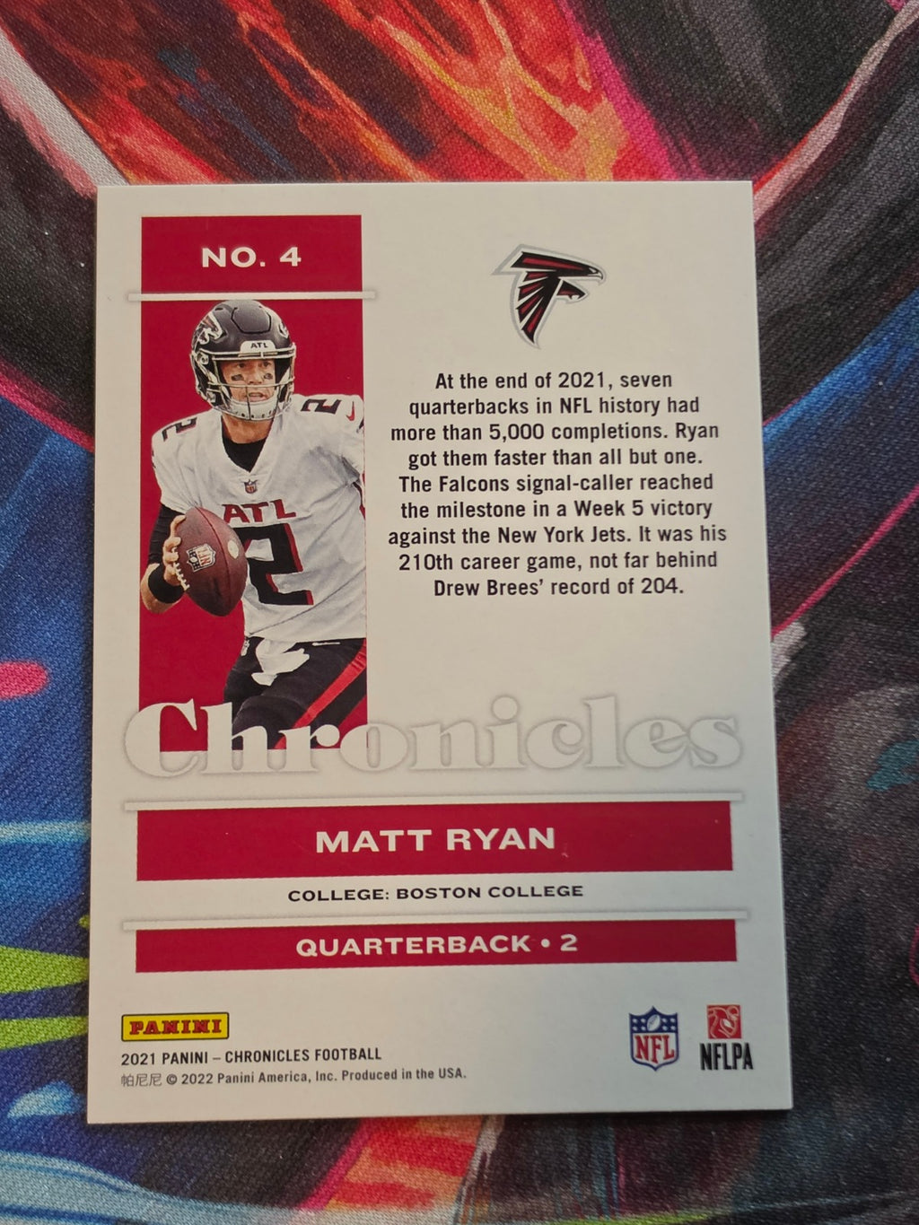 Matt Ryan 2021 Panini Chronicles - Pink 4 NM Football (Back)