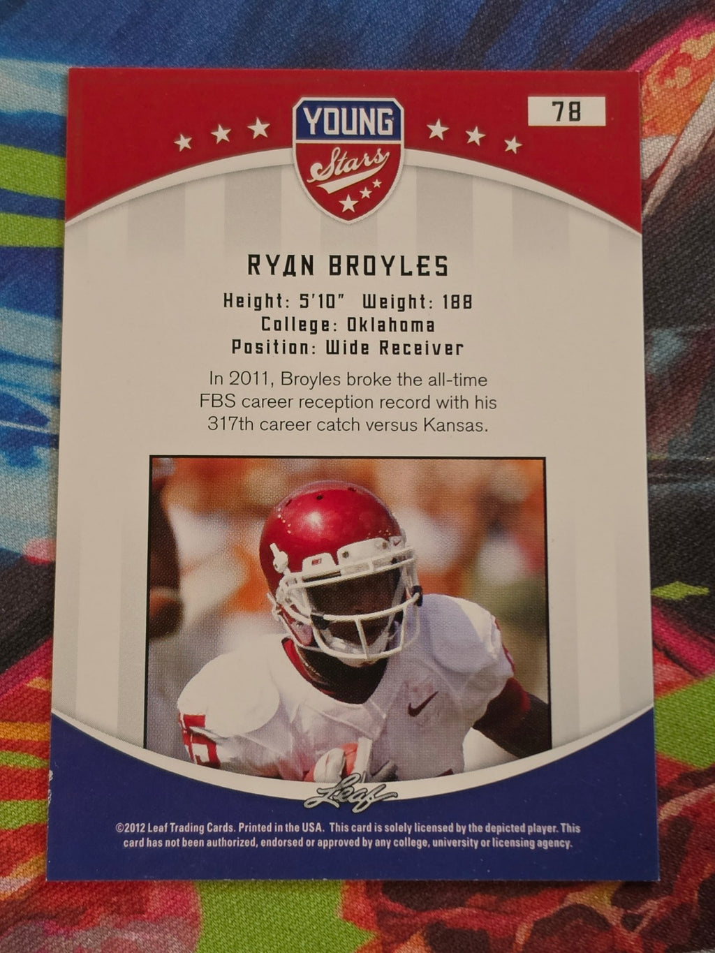 Ryan Broyles 2012 Leaf Young Stars 78 LP Football (Back)