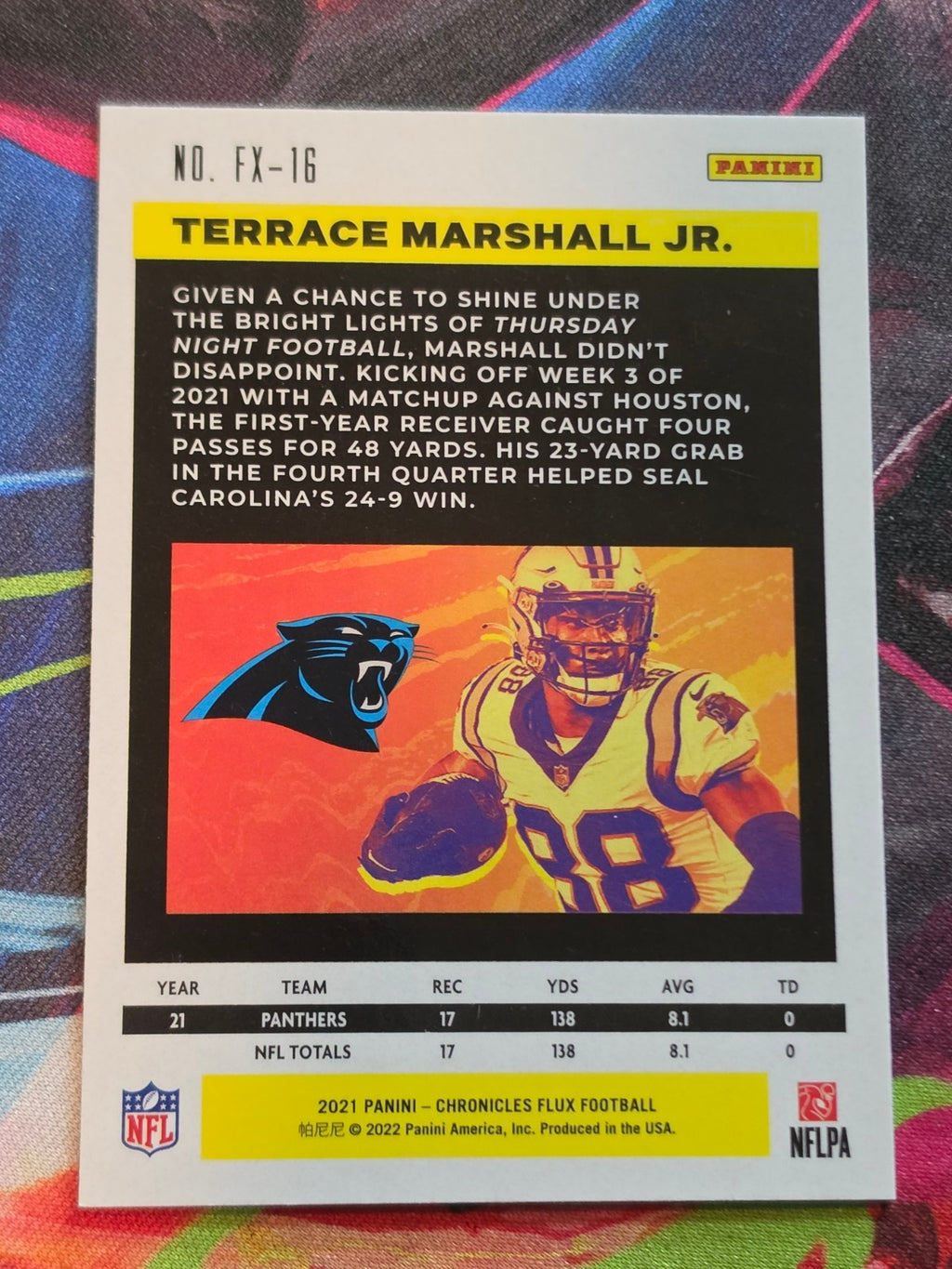 Terrace Marshall Jr. 2021 Panini Chronicles - Flux Rookies FX-16 NM Football (Back)