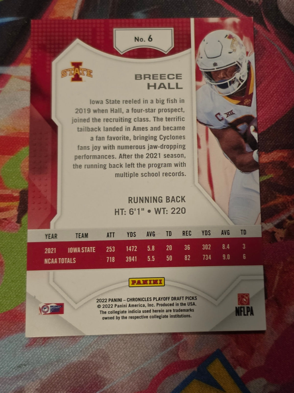 Breece Hall 2022 Panini Chronicles Draft Picks - Playoff 6 NM Football (Back)