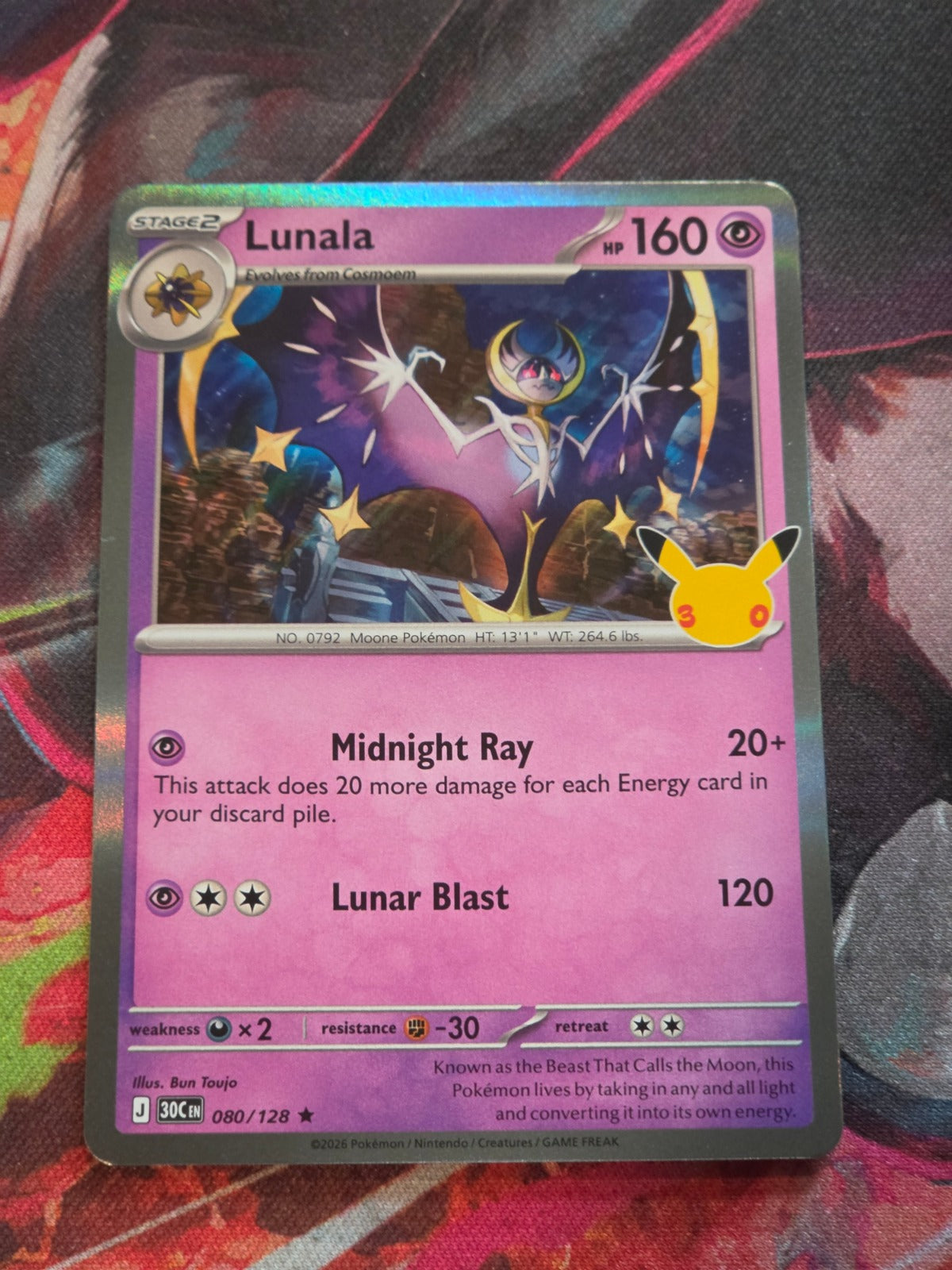 Lunala Rare ME: 30th Celebration 080/128 NM Pokemon