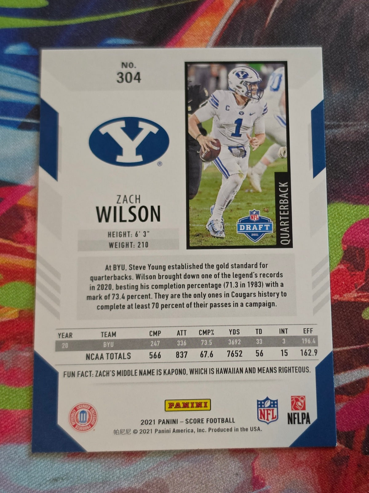 Zach Wilson 2021 Panini Score - Gold 304 NM Football (Back)