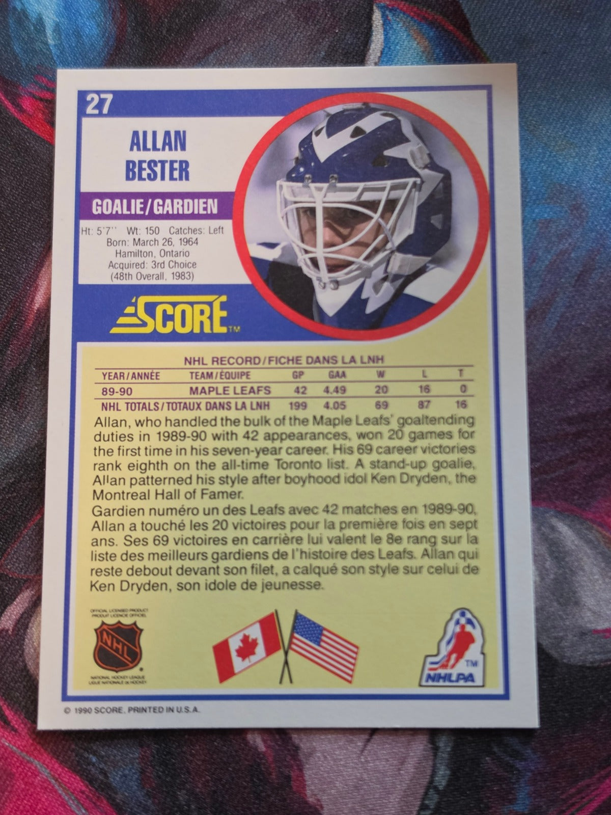 Allan Bester 1990-91 Score Canadian #27 NM Hockey (Back)