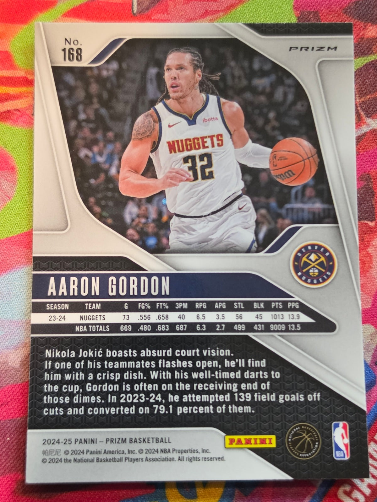 Aaron Gordon Panini Prizm - Prizms Red White and Blue 168 NM Basketball (Back)