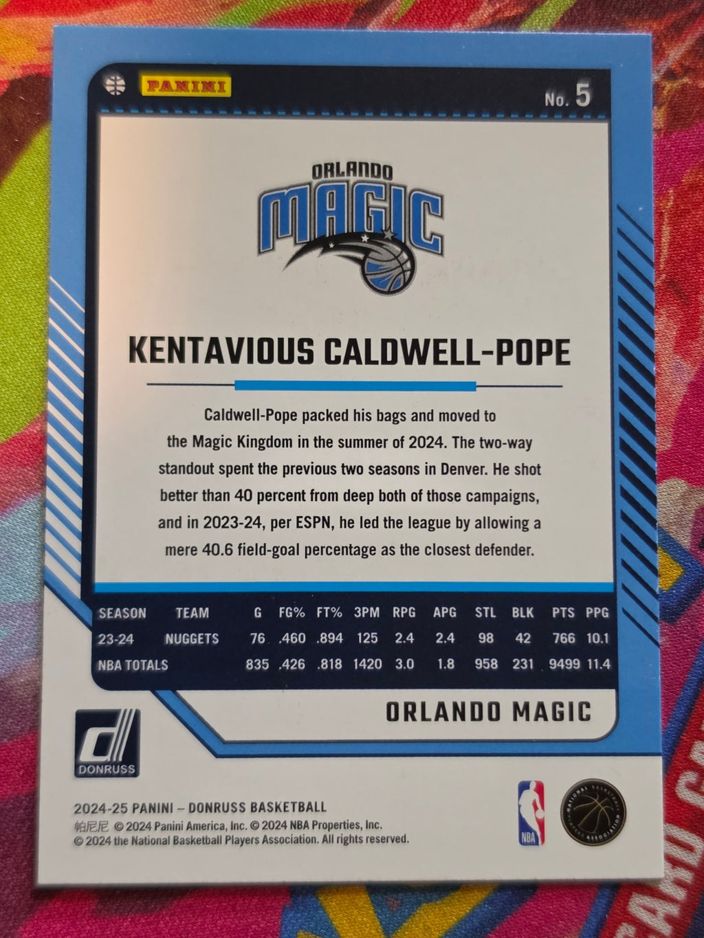Kentavious Caldwell-Pope Donruss - Holo Green Laser 5 NM (Back)