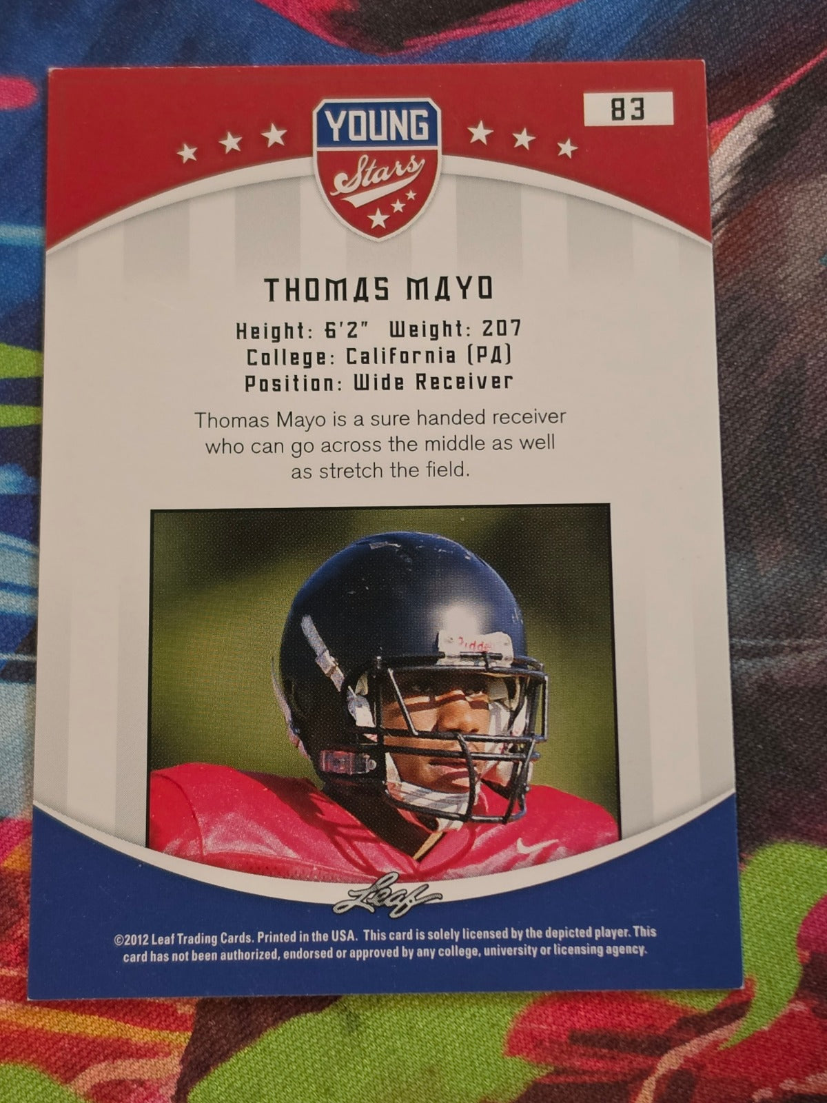 Thomas Mayo 2012 Leaf Young Stars 83 LP Football (Back)