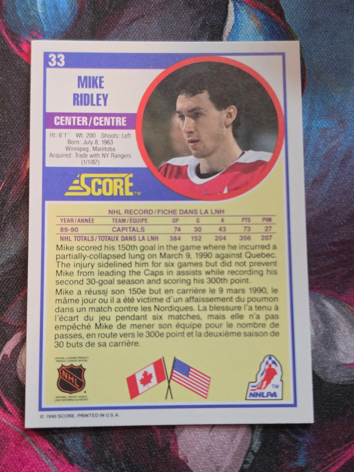 Mike Ridley 1990-91 Score Canadian #33 NM Hockey (Back)