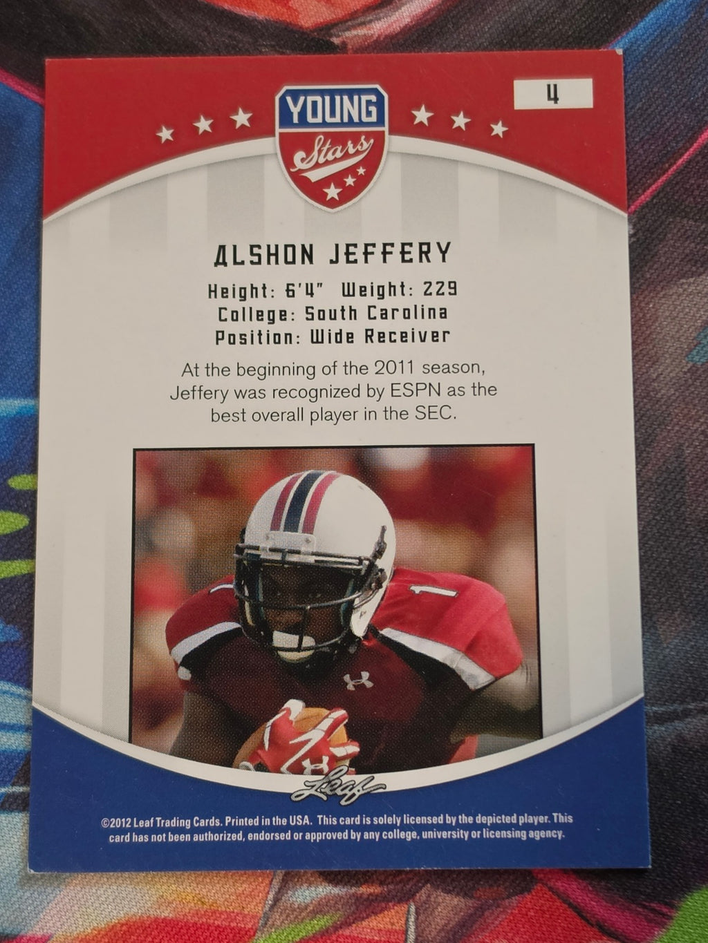 Alshon Jeffery 2012 Leaf Young Stars 4 LP Football (Back)