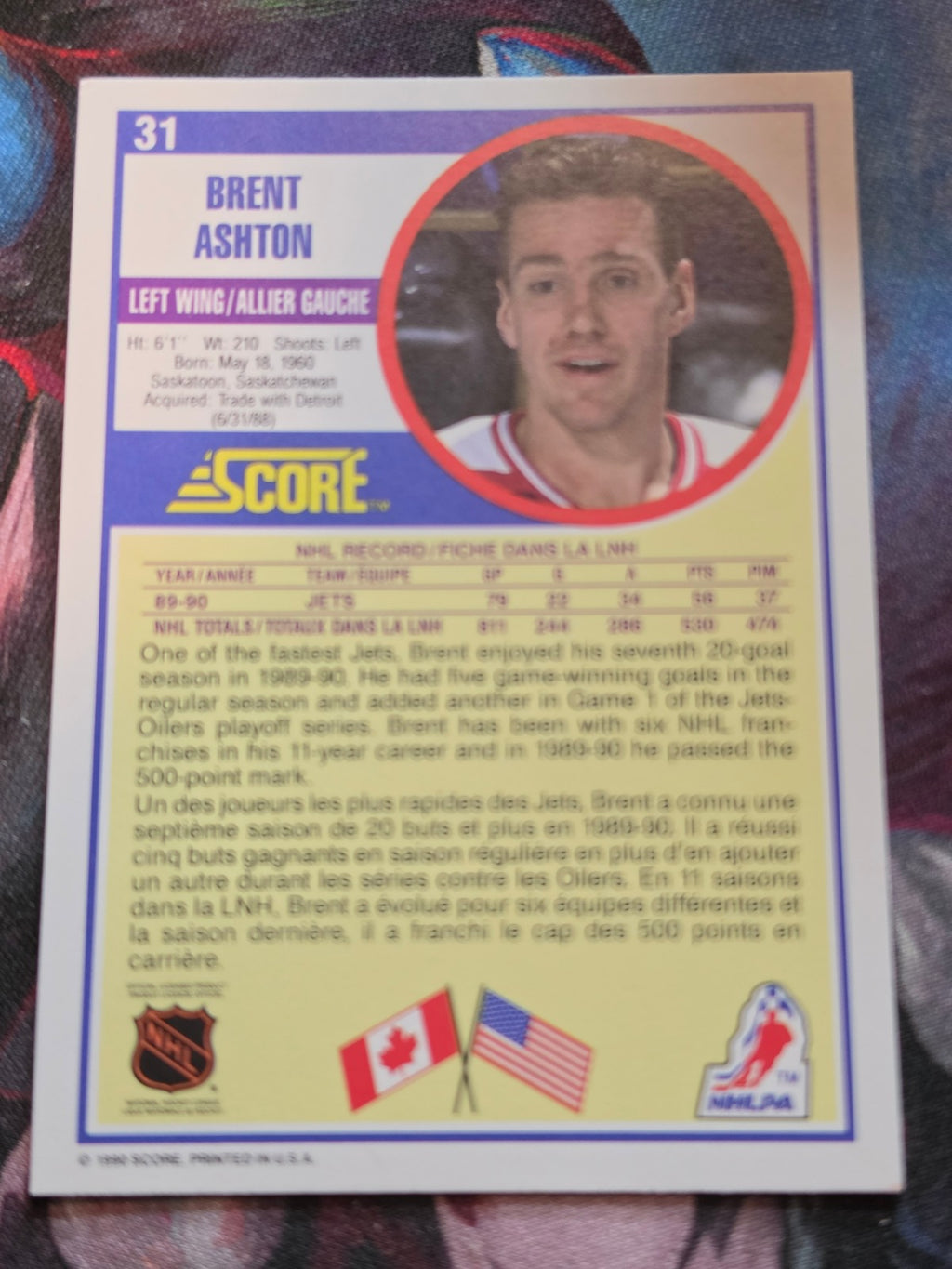 Brent Ashton 1990-91 Score Canadian #31 NM Hockey (Back)